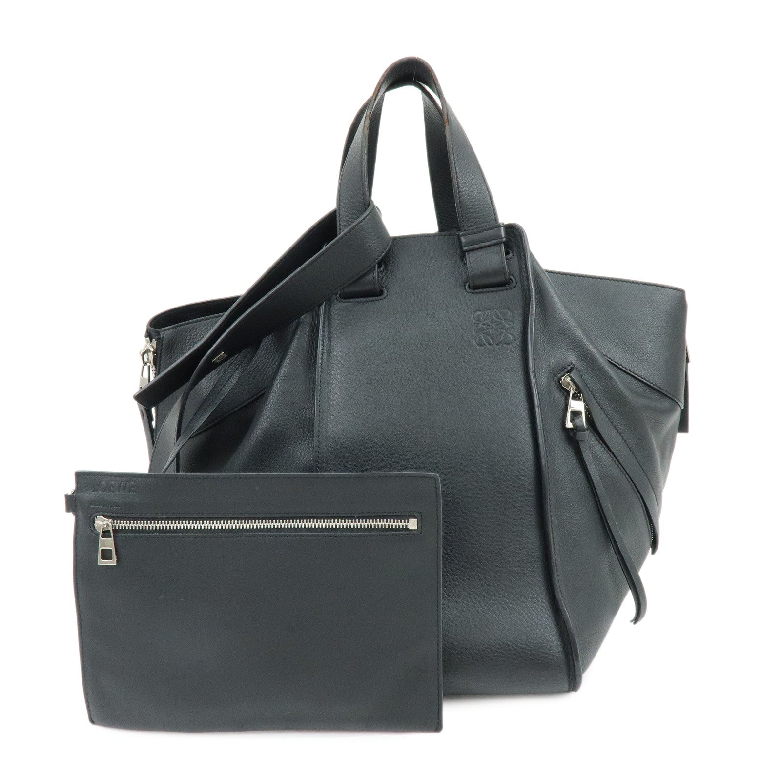 LOEWE Anagram Hammock Medium Leather Shoulder Crossbody Bag Black