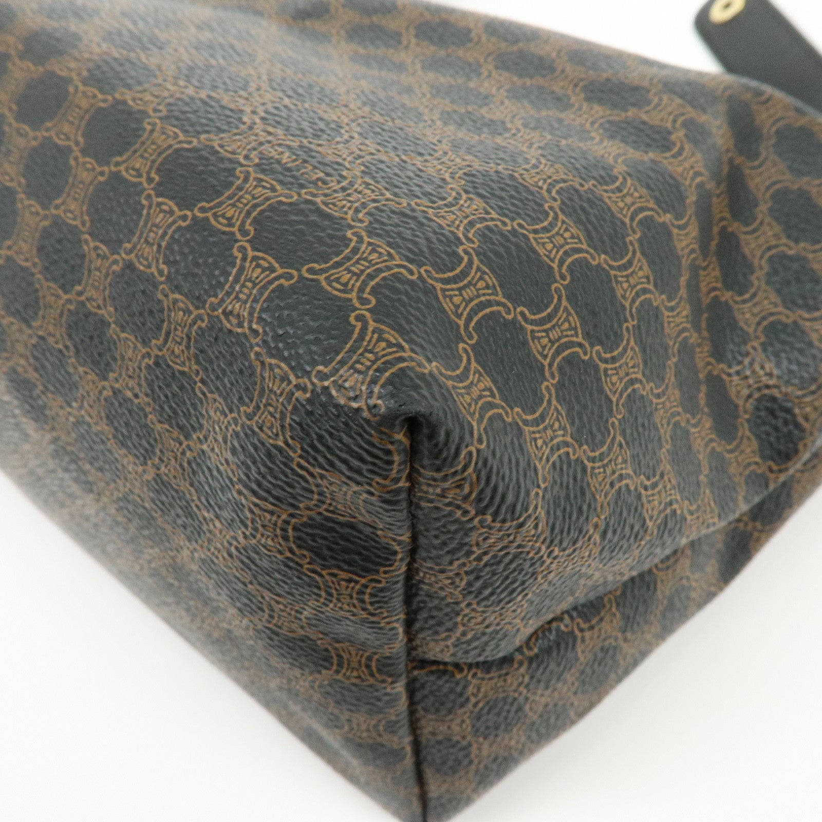 CELINE Macadam PVC Leather Hand Bag Pouch Black Brown