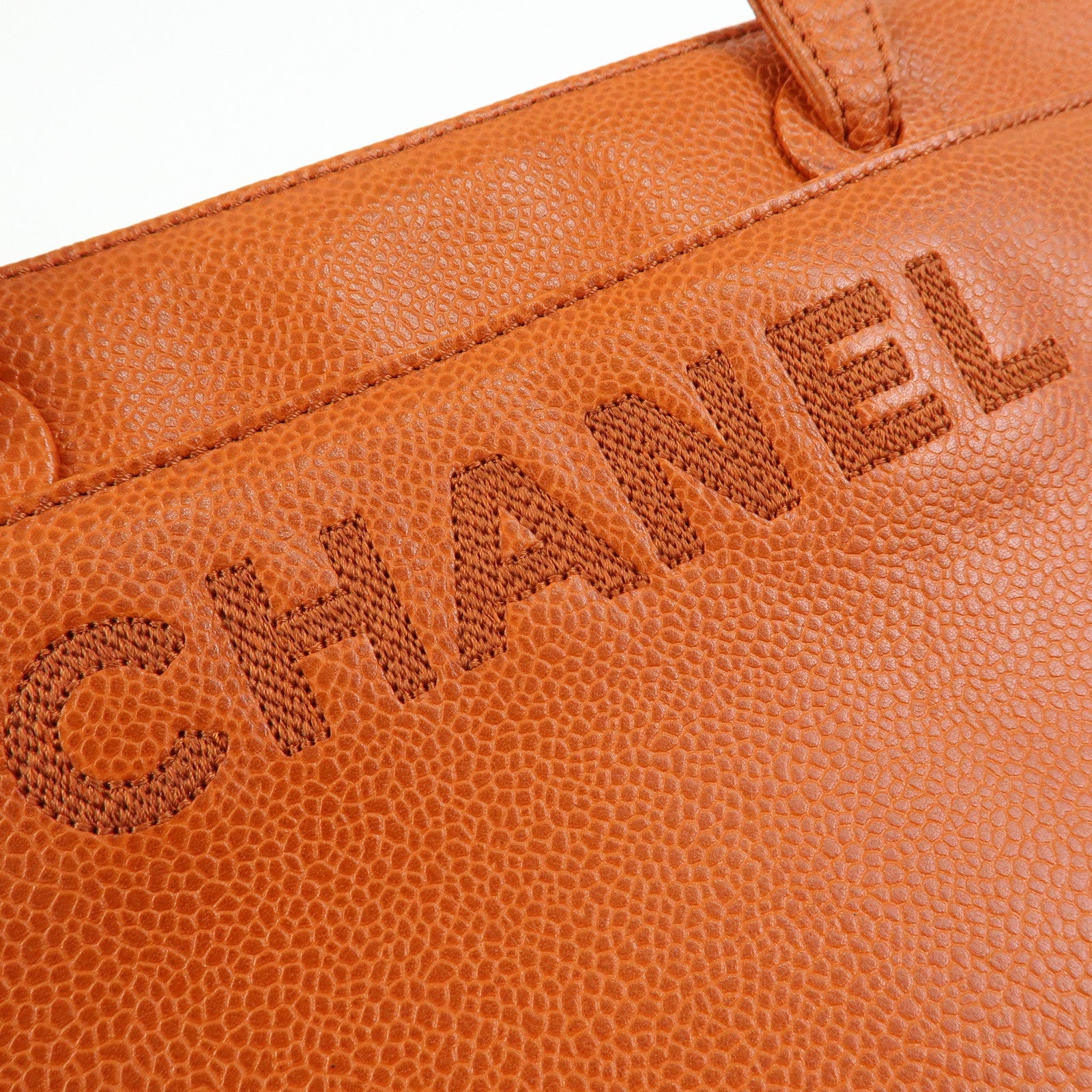 CHANEL Caviarskin Tote Bag Hand Bag Orange