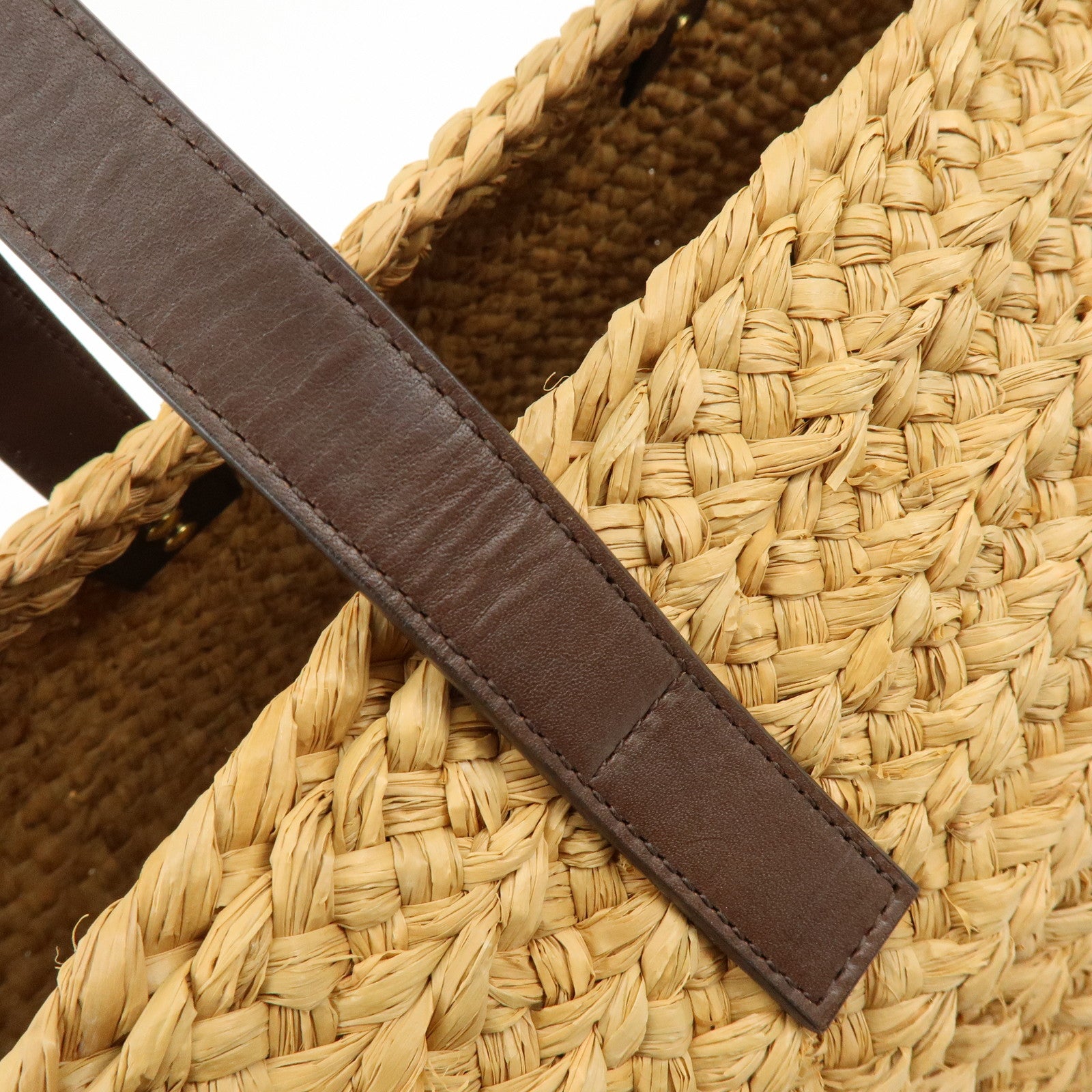 SAINT LAURENT PARIS Raffia Leather Panier Tote Bag Natural 579521