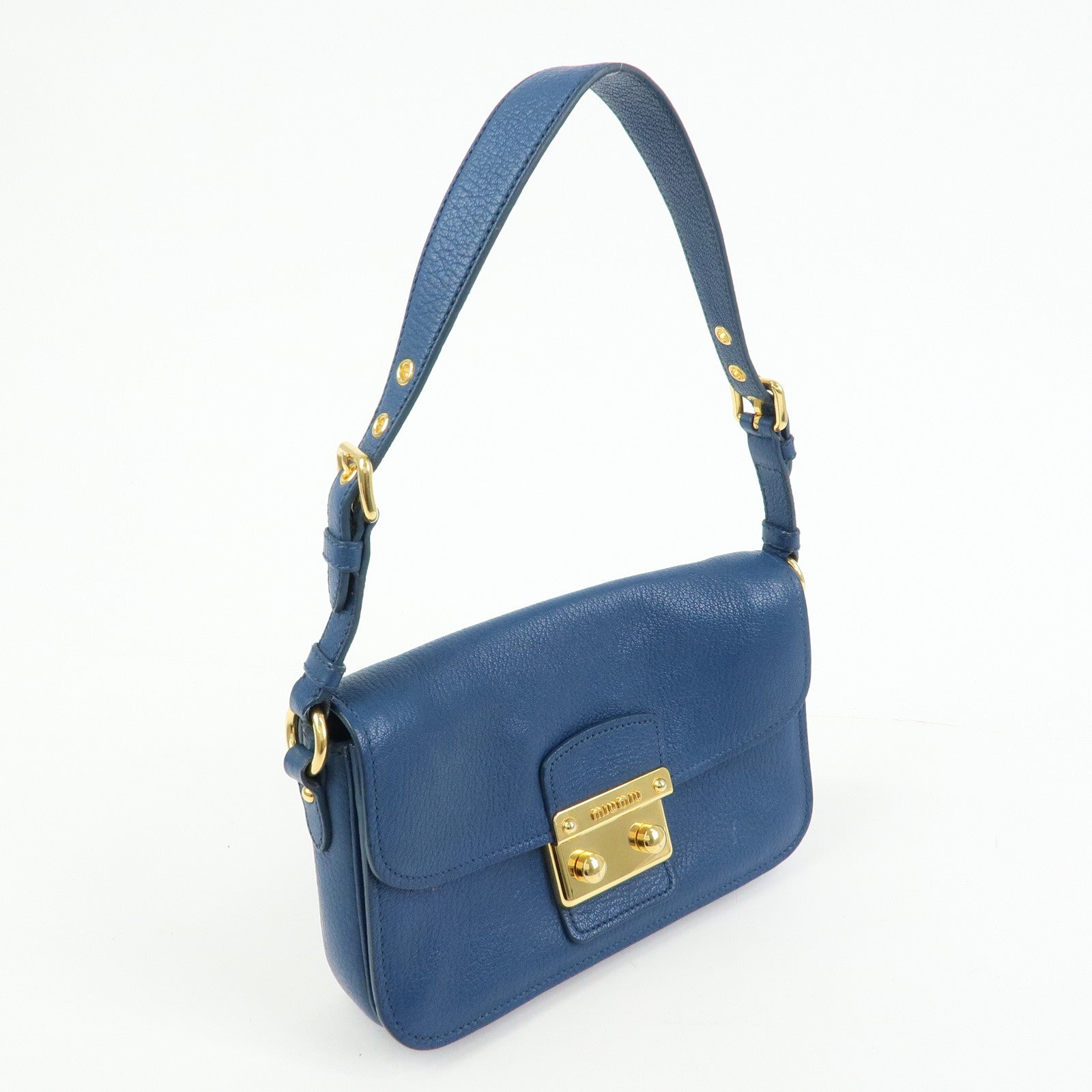 MIU MIU Madras Leather Shoulder Bag Hand Bag Blue