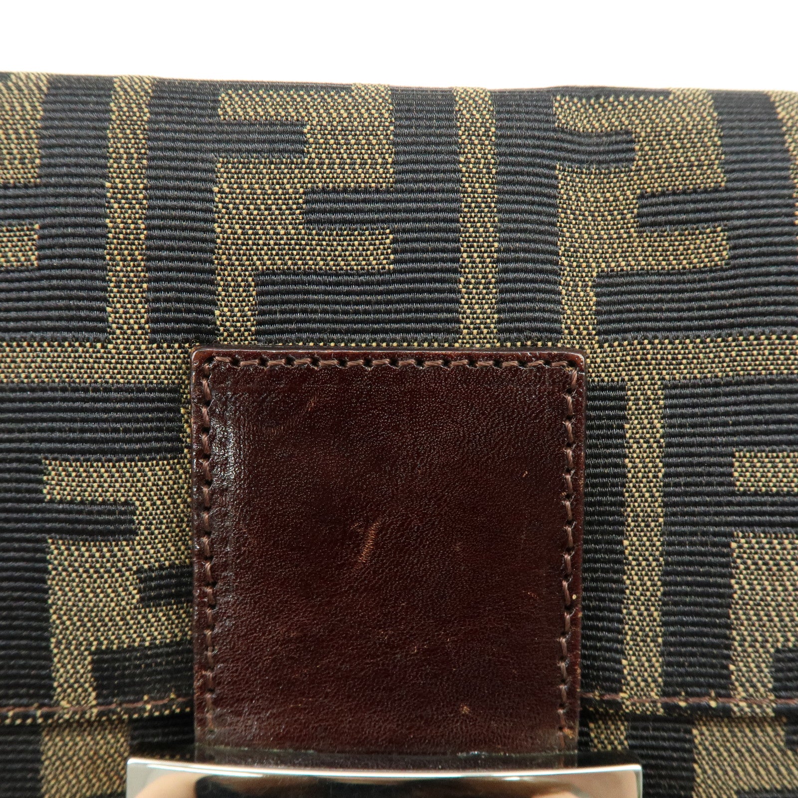 FENDI Mamma Baguette Jacquard Canvas Leather Shoulder Bag Brown 26424
