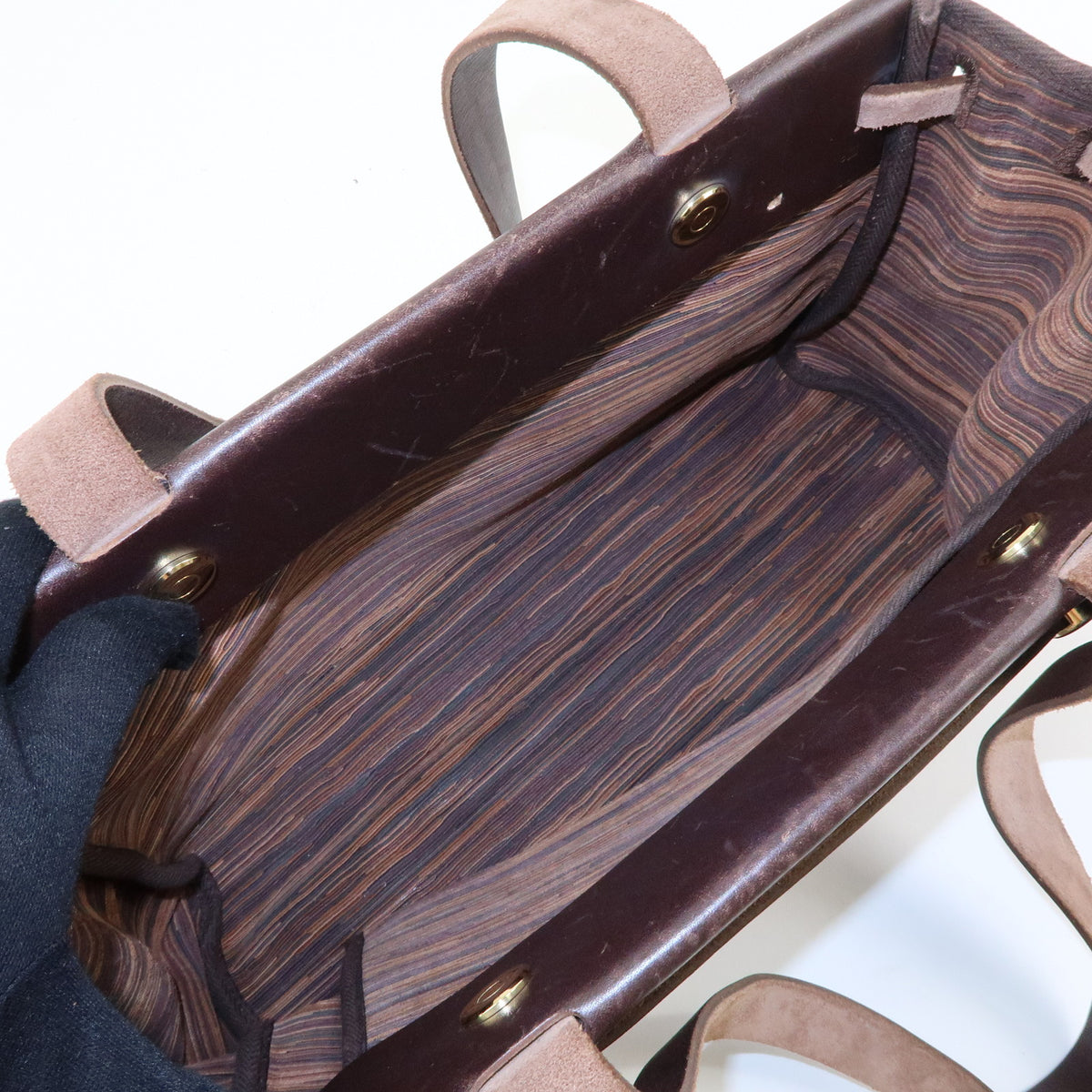 HERMES Herline Cabas PM Vivrato Leather Hand Bag □G Stamped Brown Black