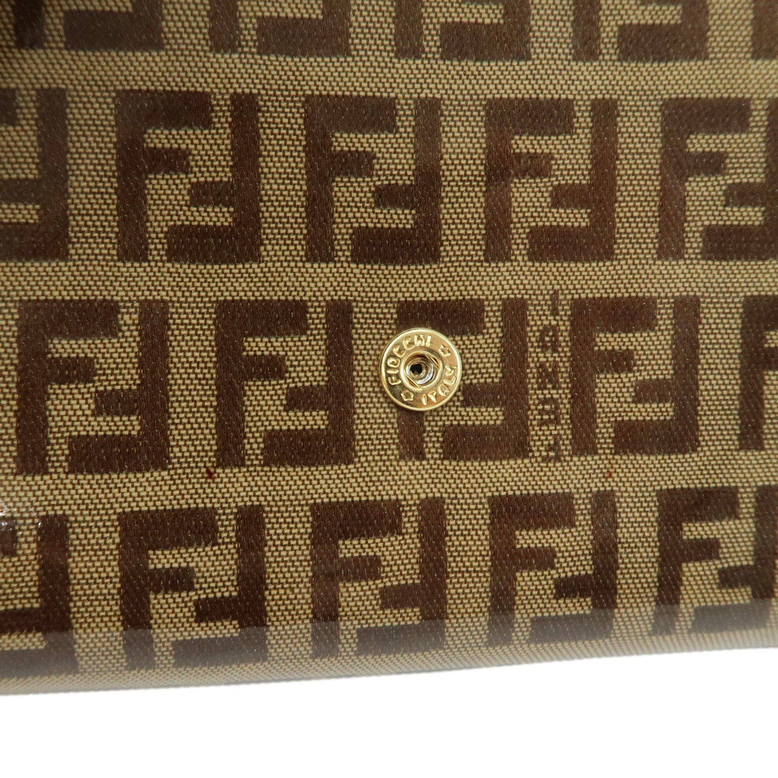 FENDI Zucchino Patent Leather Bi-fold Compact Wallet Beige Brown 16348