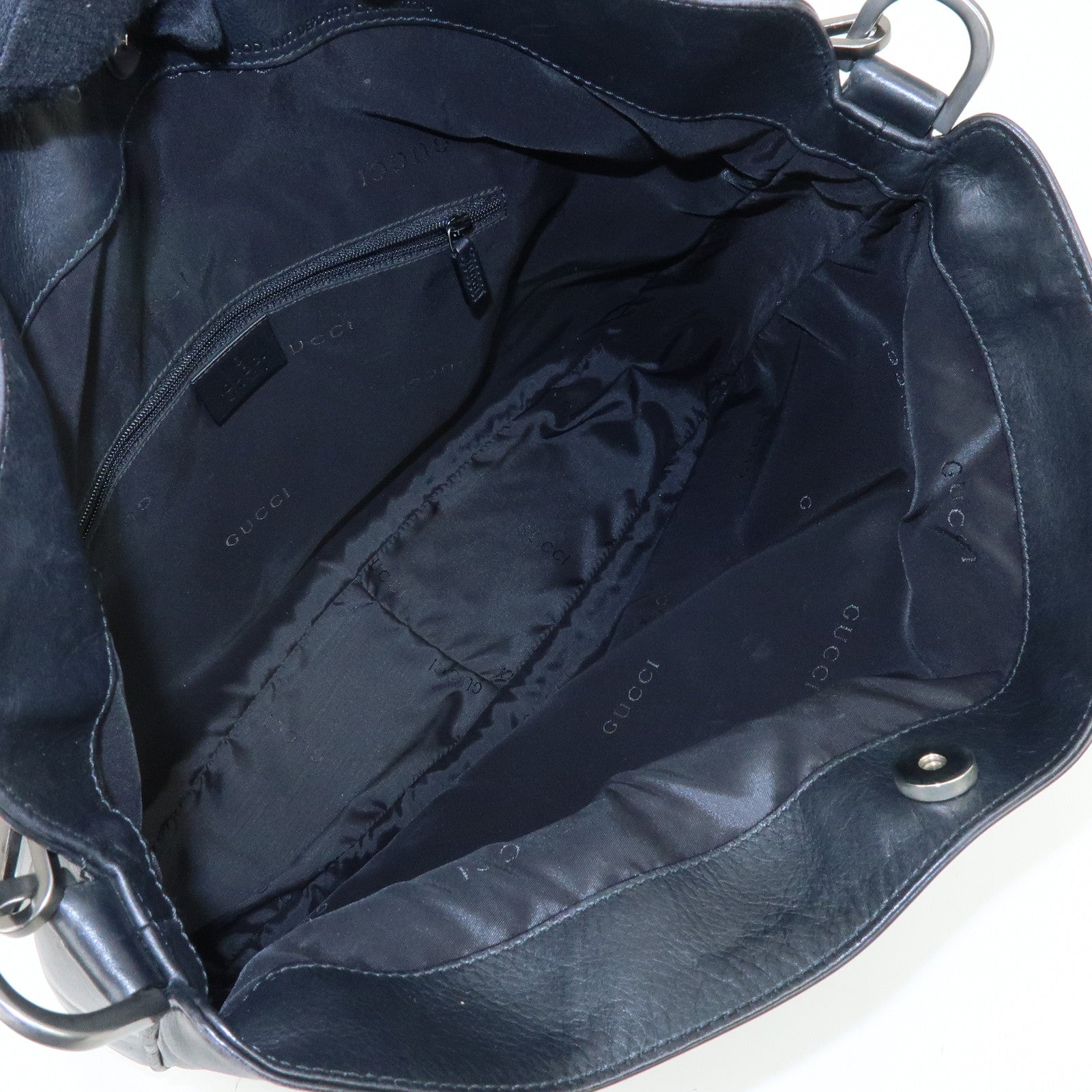 GUCCI Bamboo Leather 2Way Bag Shoulder Bag Hand Bag Black  0011577
