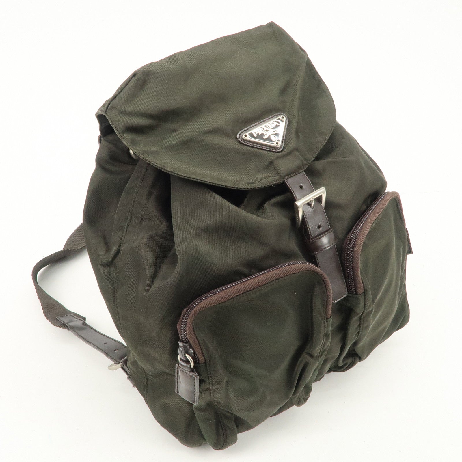 PRADA  Triangle Logo Leather Nylon BackPack B5885F Used