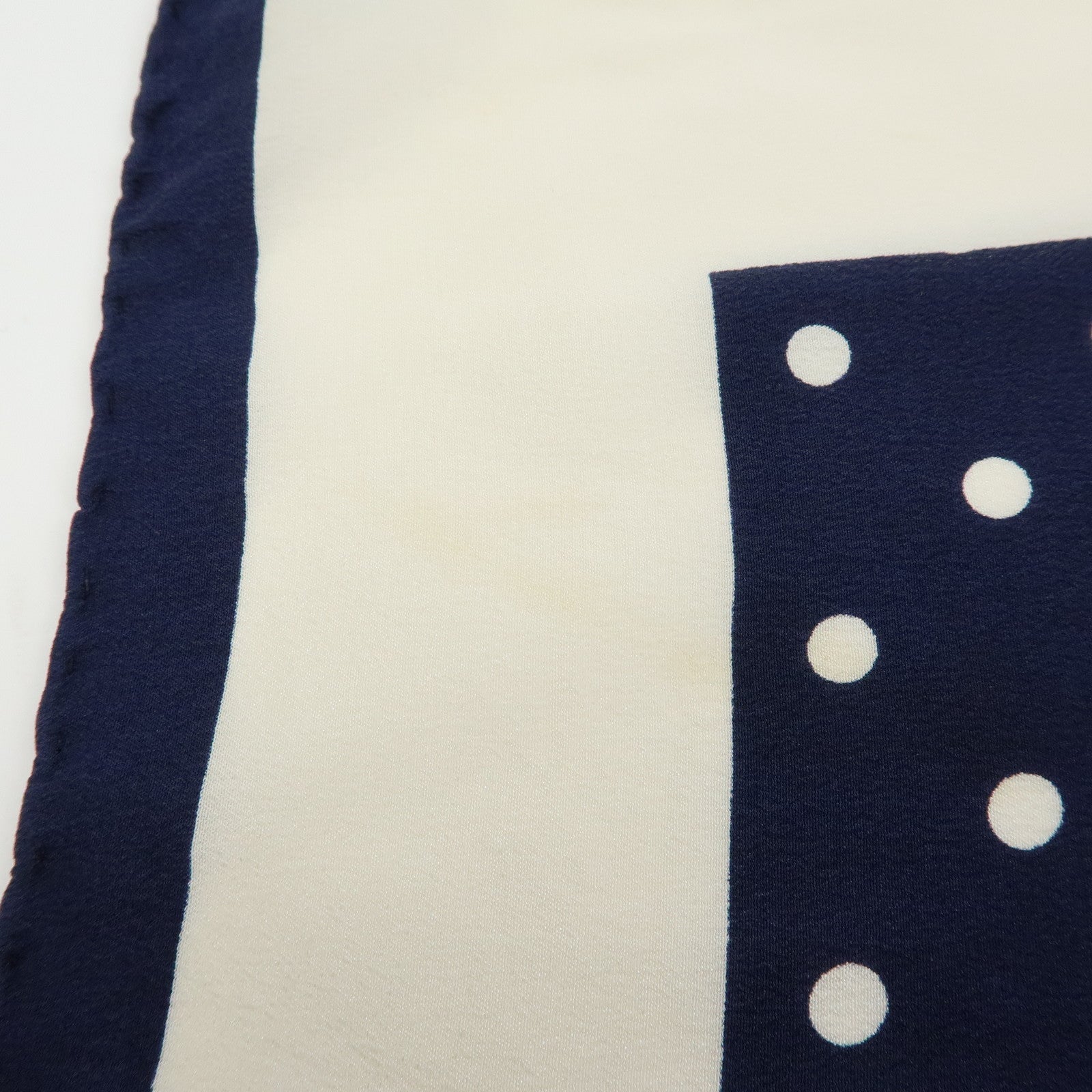 CHANEL Silk 100% Scarf Poka Dots Ribbon Design White Navy
