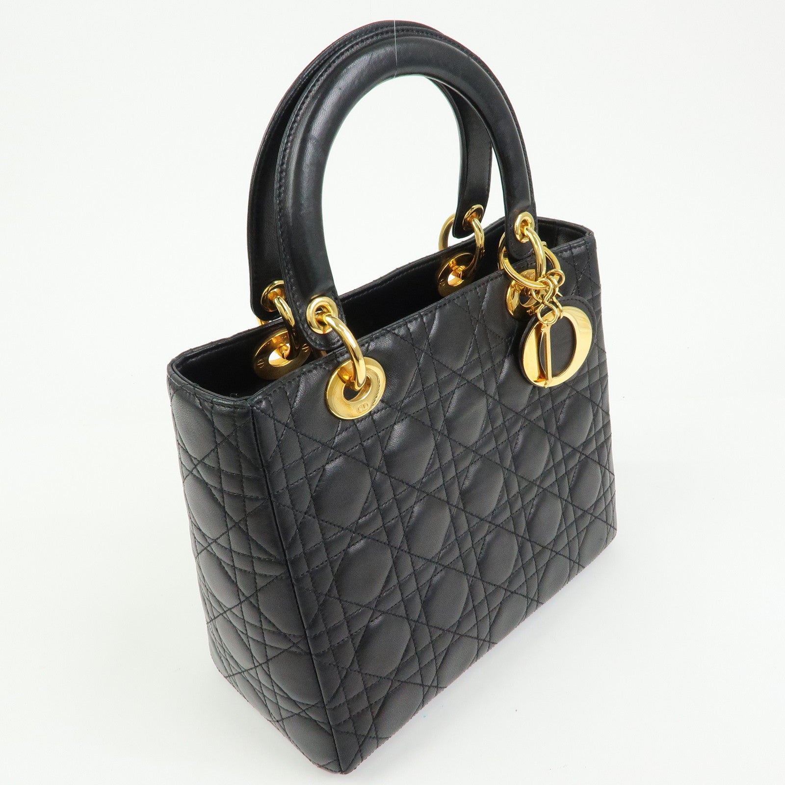 Christian Dior Cannage Lady Dior Leather Hand Bag Black