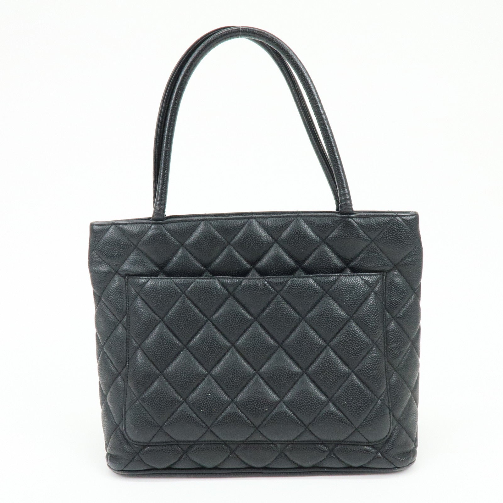CHANEL Medallion Matelasse Caviarskin Tote Bag Hand Bag Black A01804