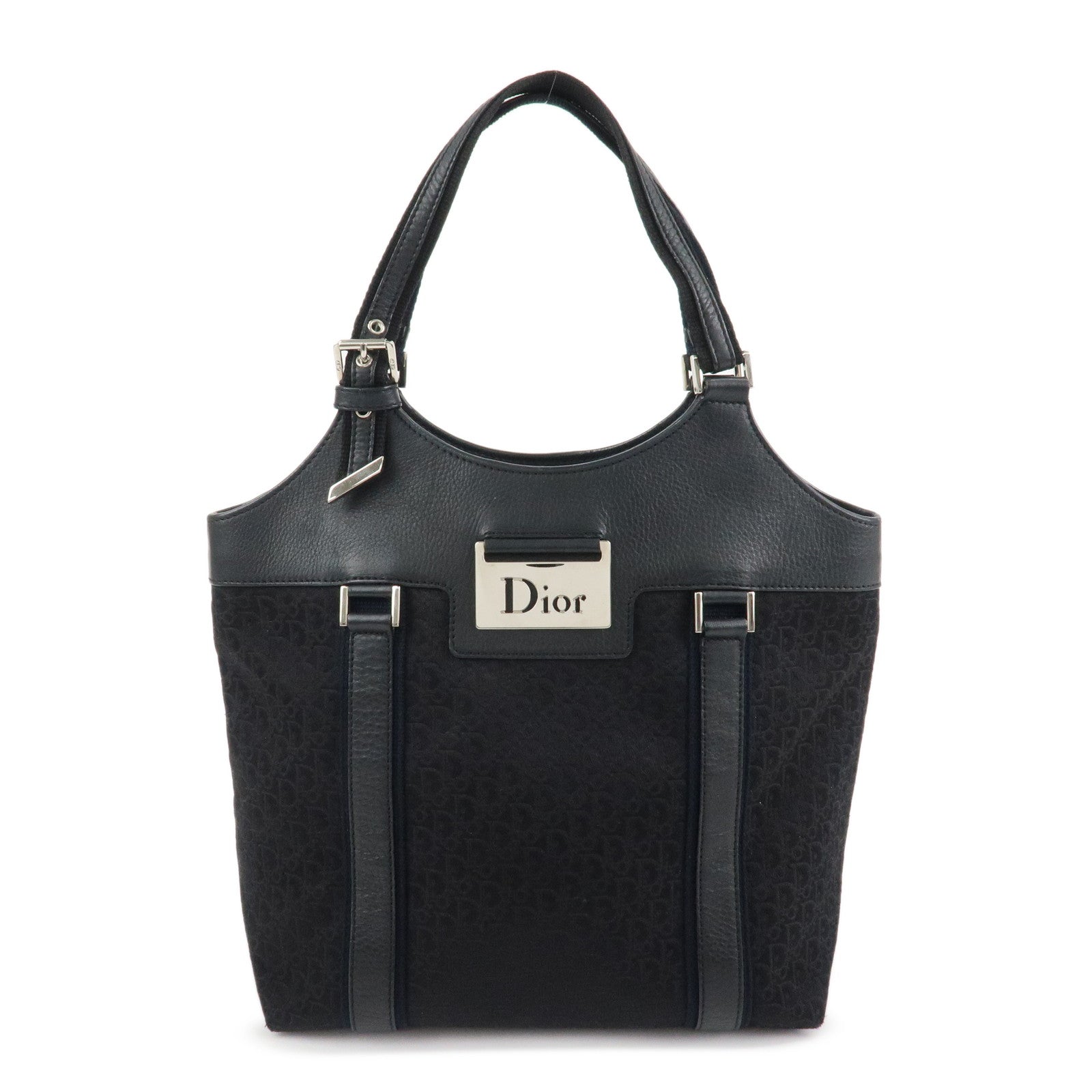 Christian Dior Street Chic Trotter Canvas Leather Tote Bag Black Used