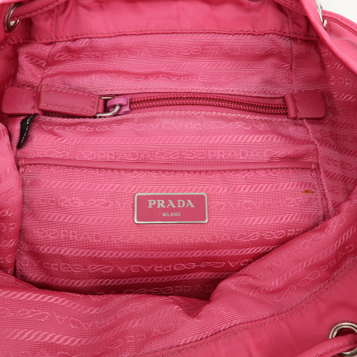 PRADA Triangle Log Nylon Leather Backpack Rucksack Pink BZ0032