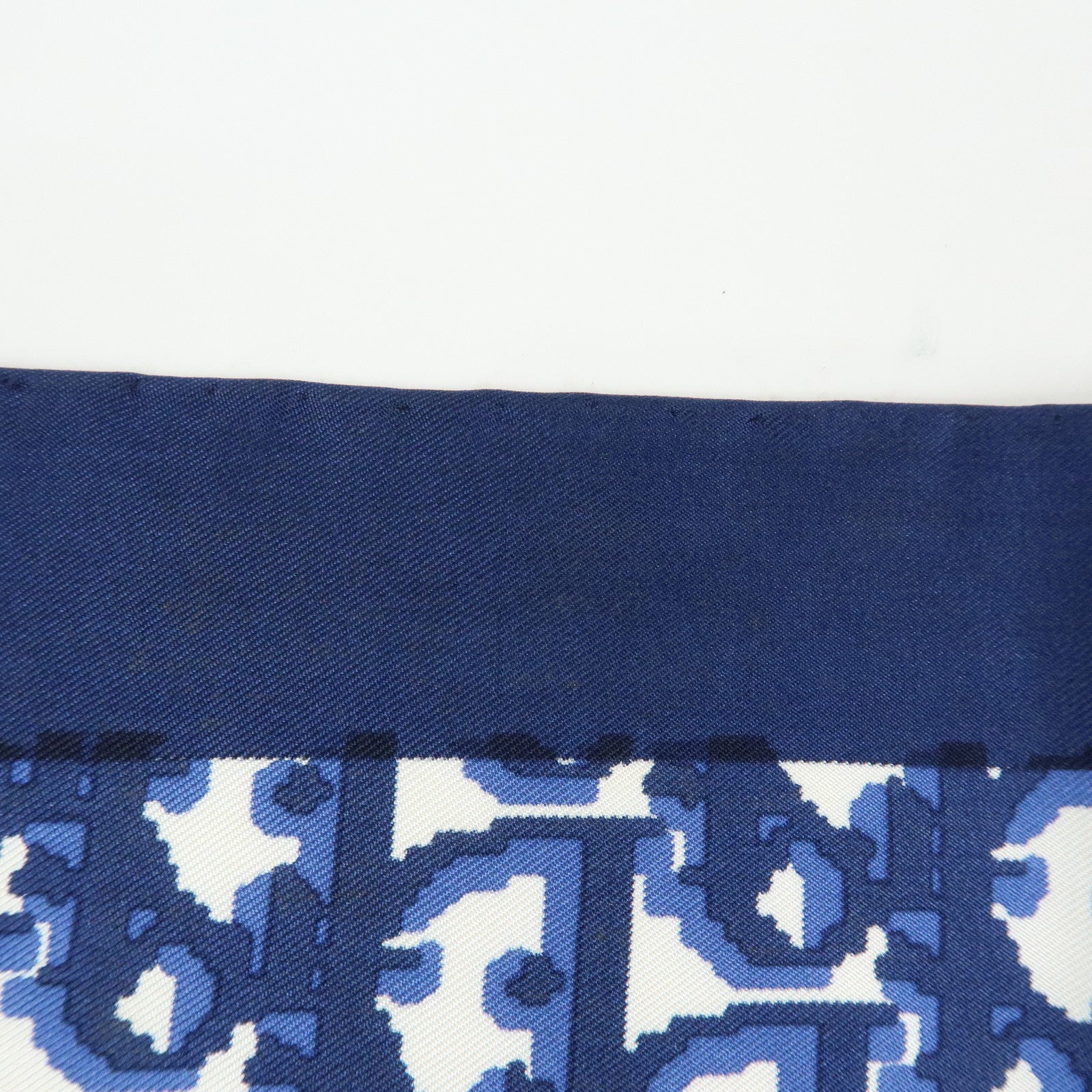 Christian Dior Trotter Silk 100% Scarf Navy Blue White