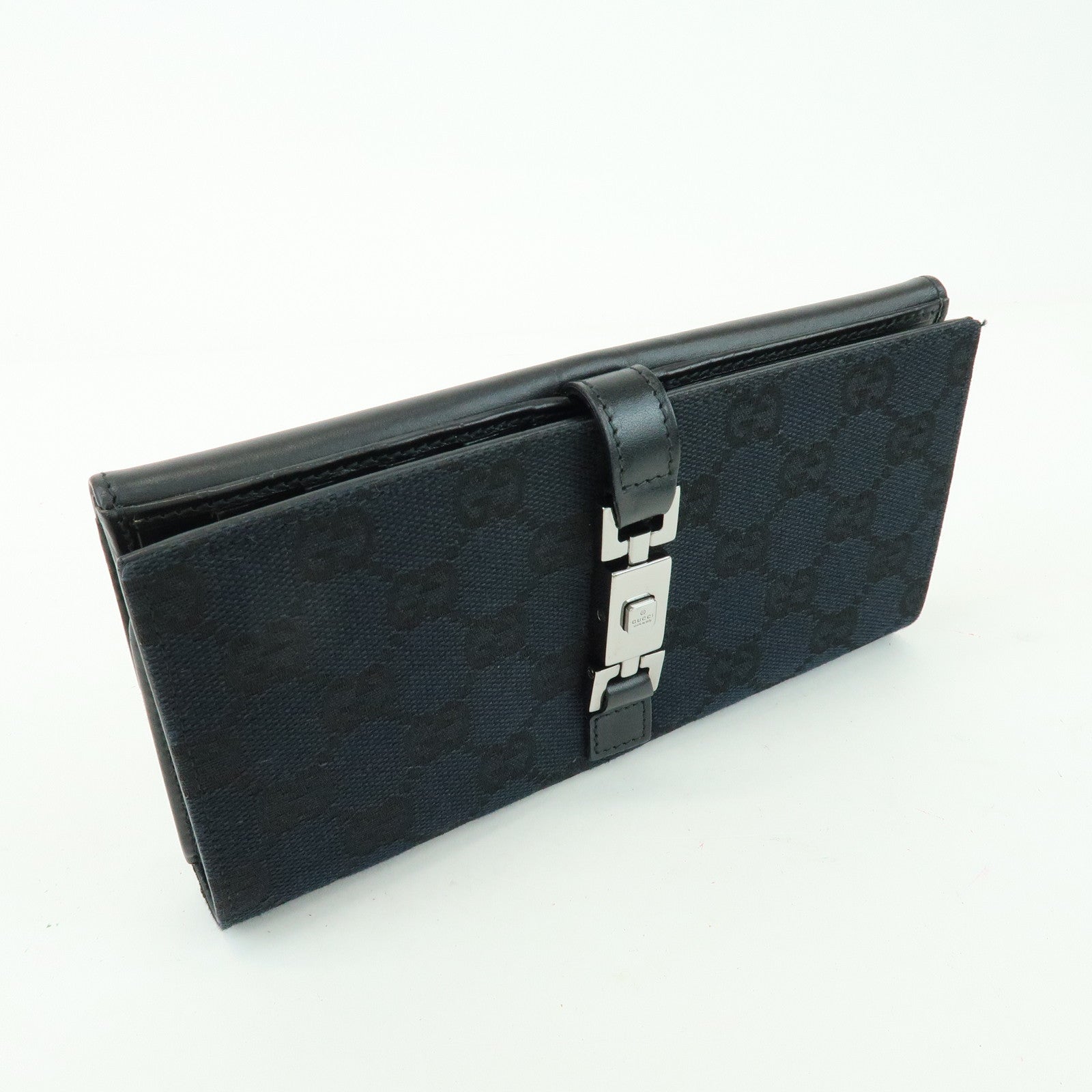GUCCI Jackie GG Canvas Leather Bi-fold Long Wallet Black