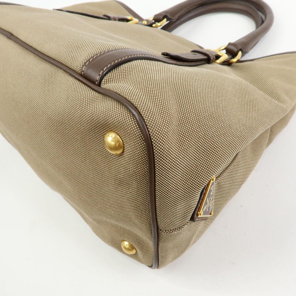 PRADA Triangle Logo Jacquard Canvas Leather 2Way Bag Hand Bag BN2832