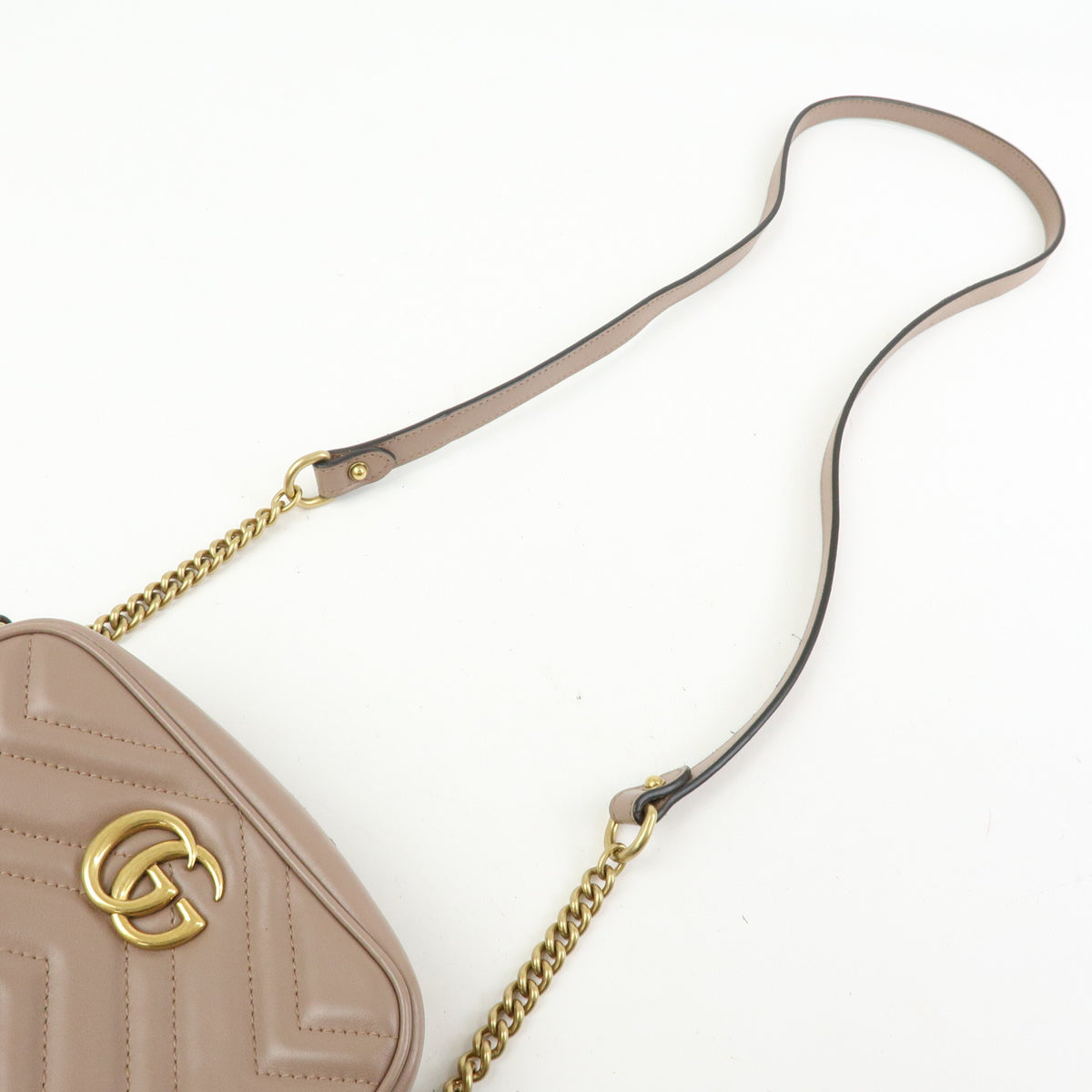 GUCCI GG Marmont Double G Leather Chain Shoulder Bag Pink 448065