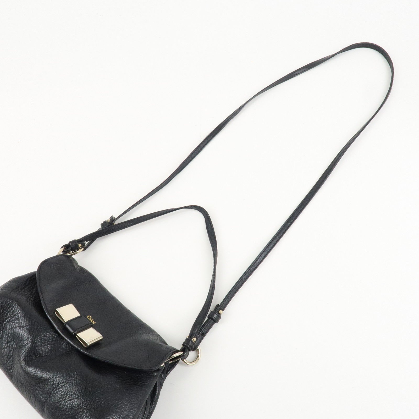 Chloe Lily Metal Ribbon Leather 2Way Shoulder Bag Hand Bag Black Used