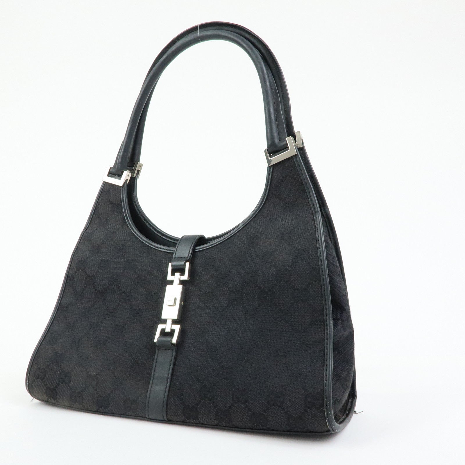 GUCCI Jackie GG Canvas Leather Hand Bag Shoulder Bag Black 001・1067