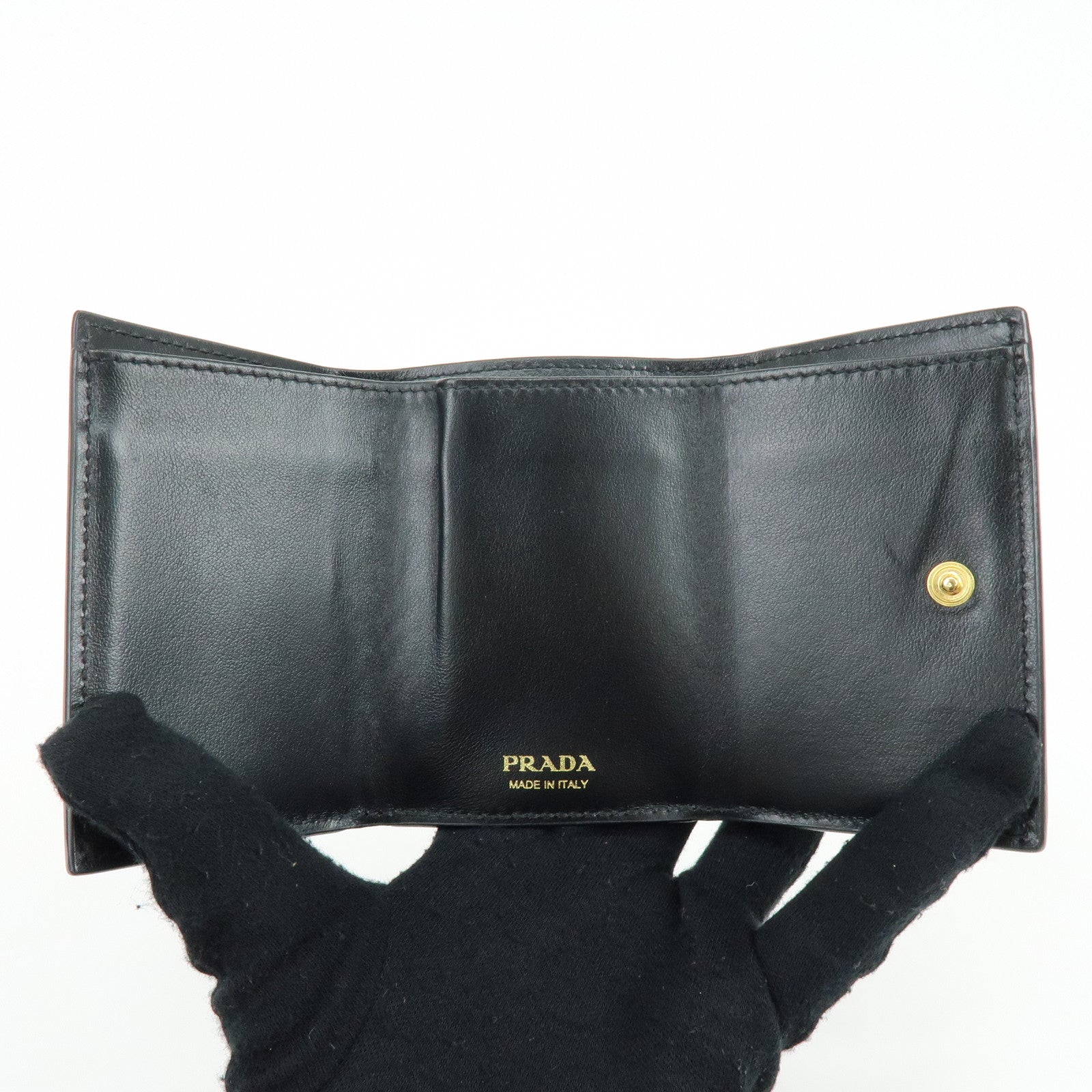 PRADA Vitello Move Leather Tri-fold Compact Wallet Black 1MH021