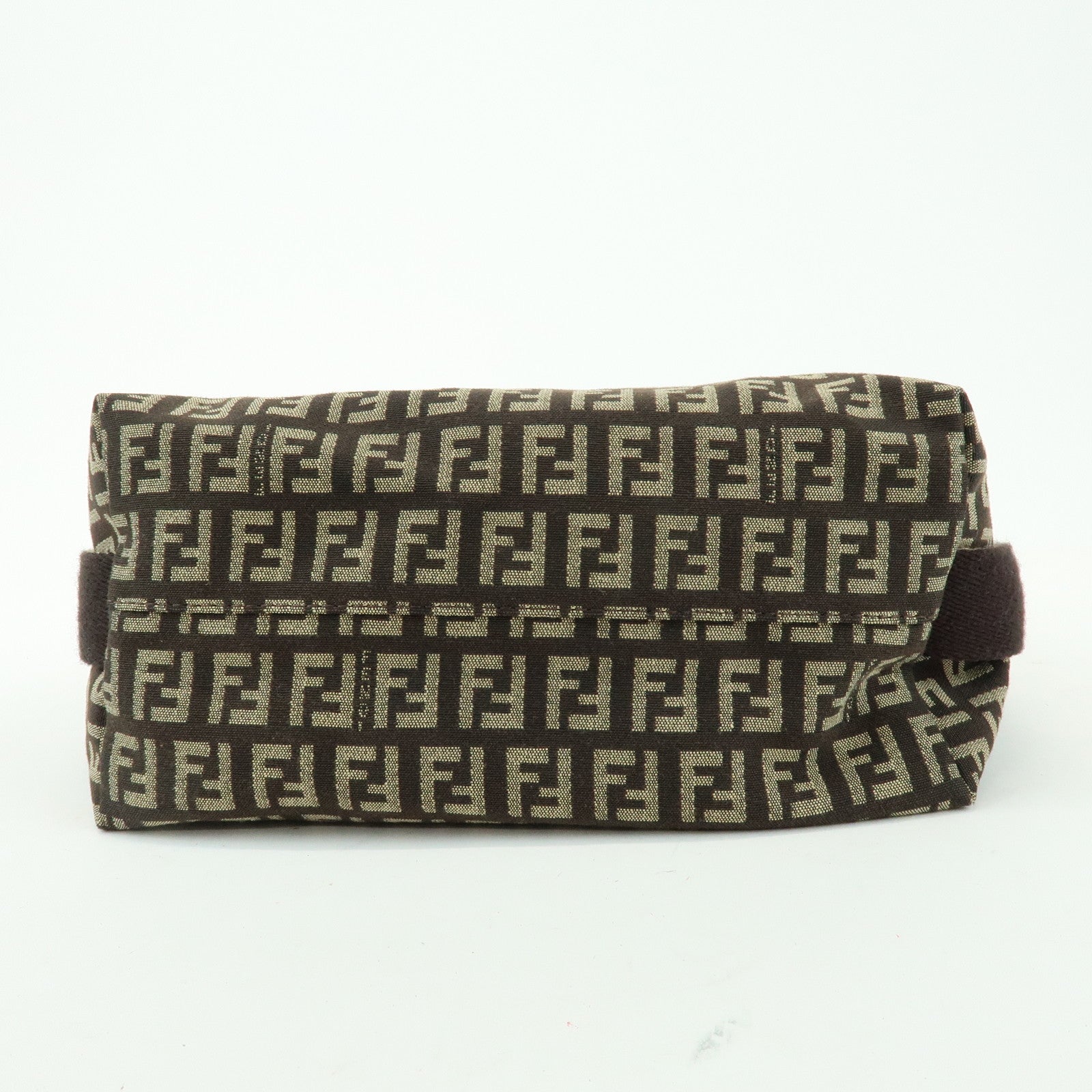 FENDI Zucchino Jacquard Canvas Leather Shoulder Bag Brown 8BR317