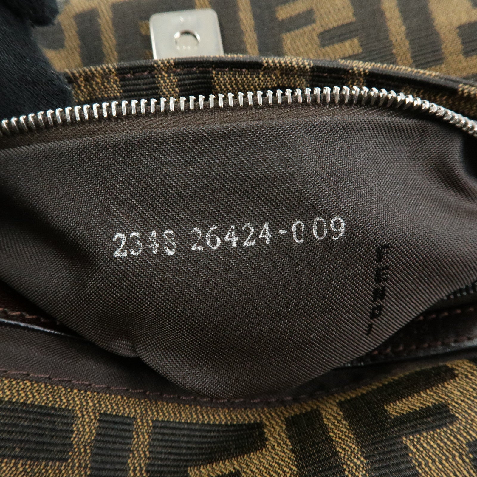 FENDI Mamma Baguette Zucca Canvas Leather Shoulder Bag Brown 26424