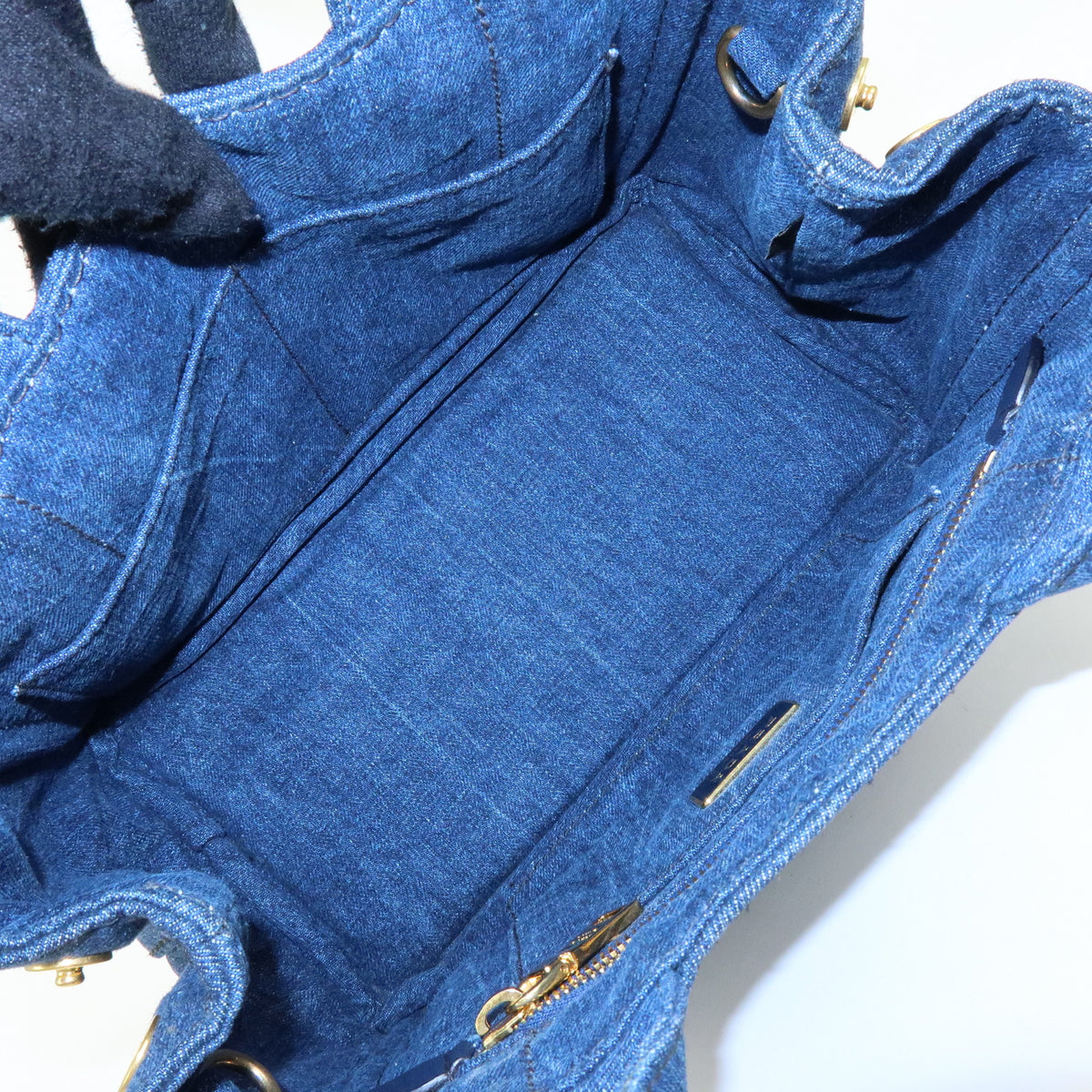 PRADA Canapa Mini Triangle Logo Denim 2Way Bag Hand Bag Blue 1BG439