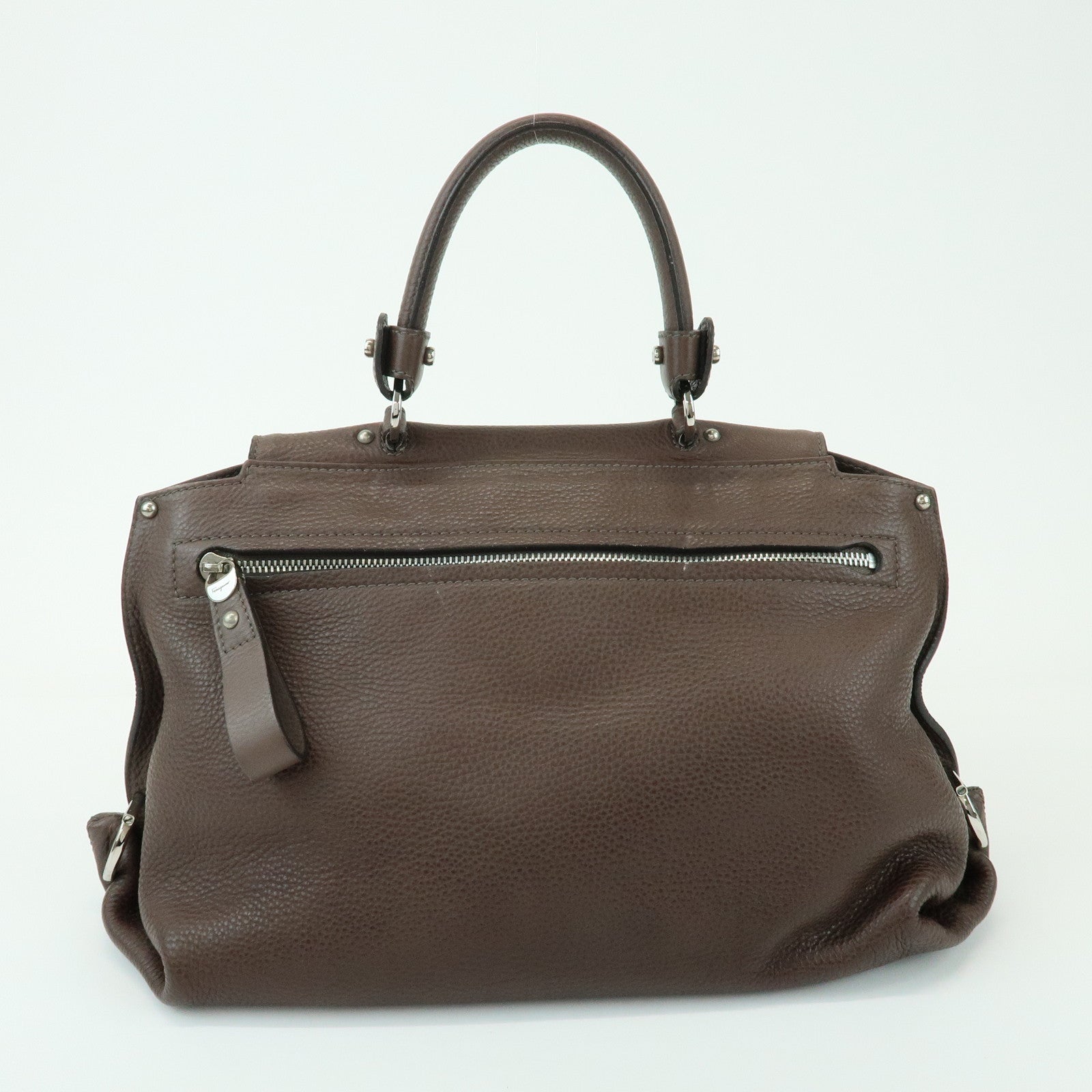 Ferragamo Gancini Leather Top Handle Hand Bag Brown