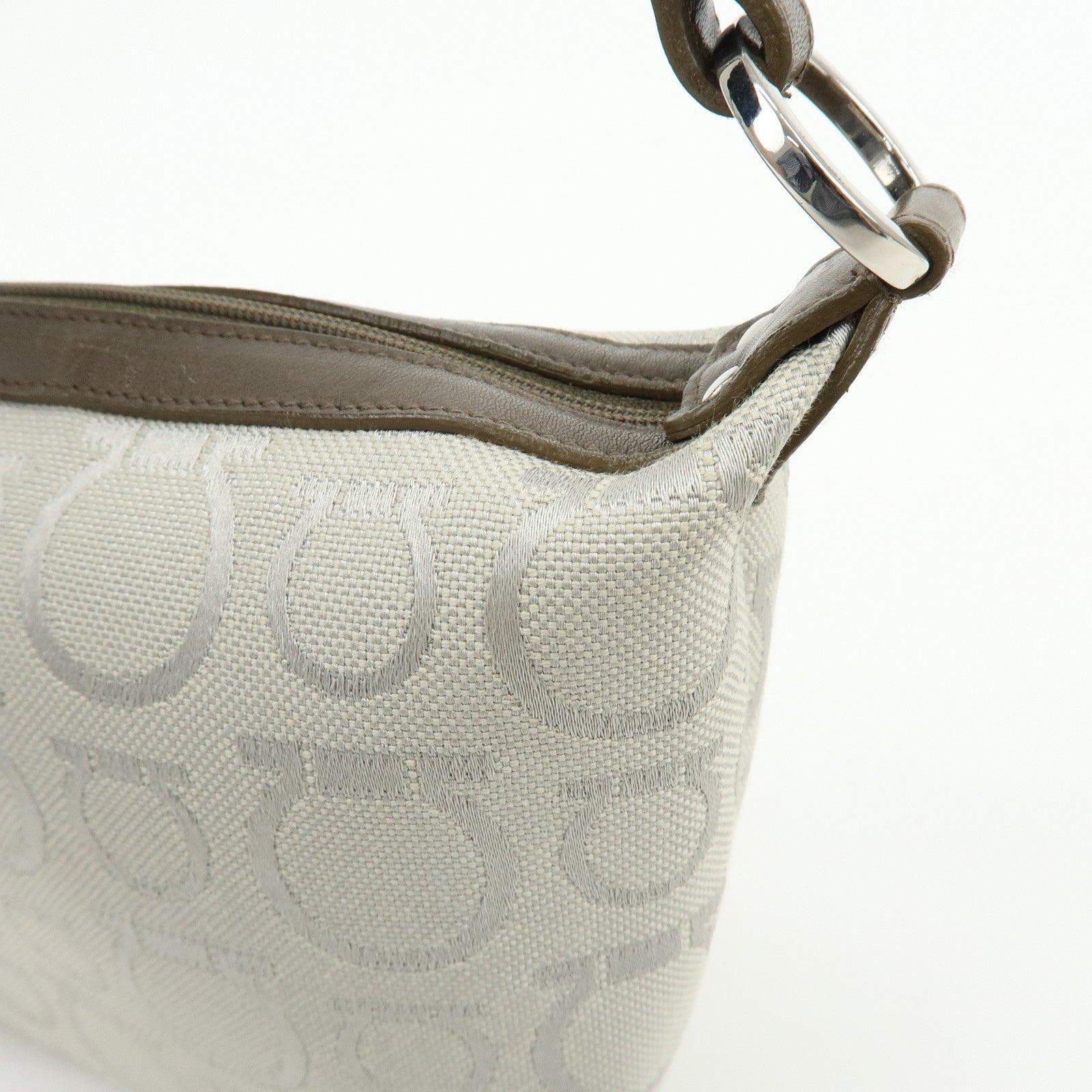 Ferragamo Gancini Canvas Leather Hand Bag Accessory Pouch Beige