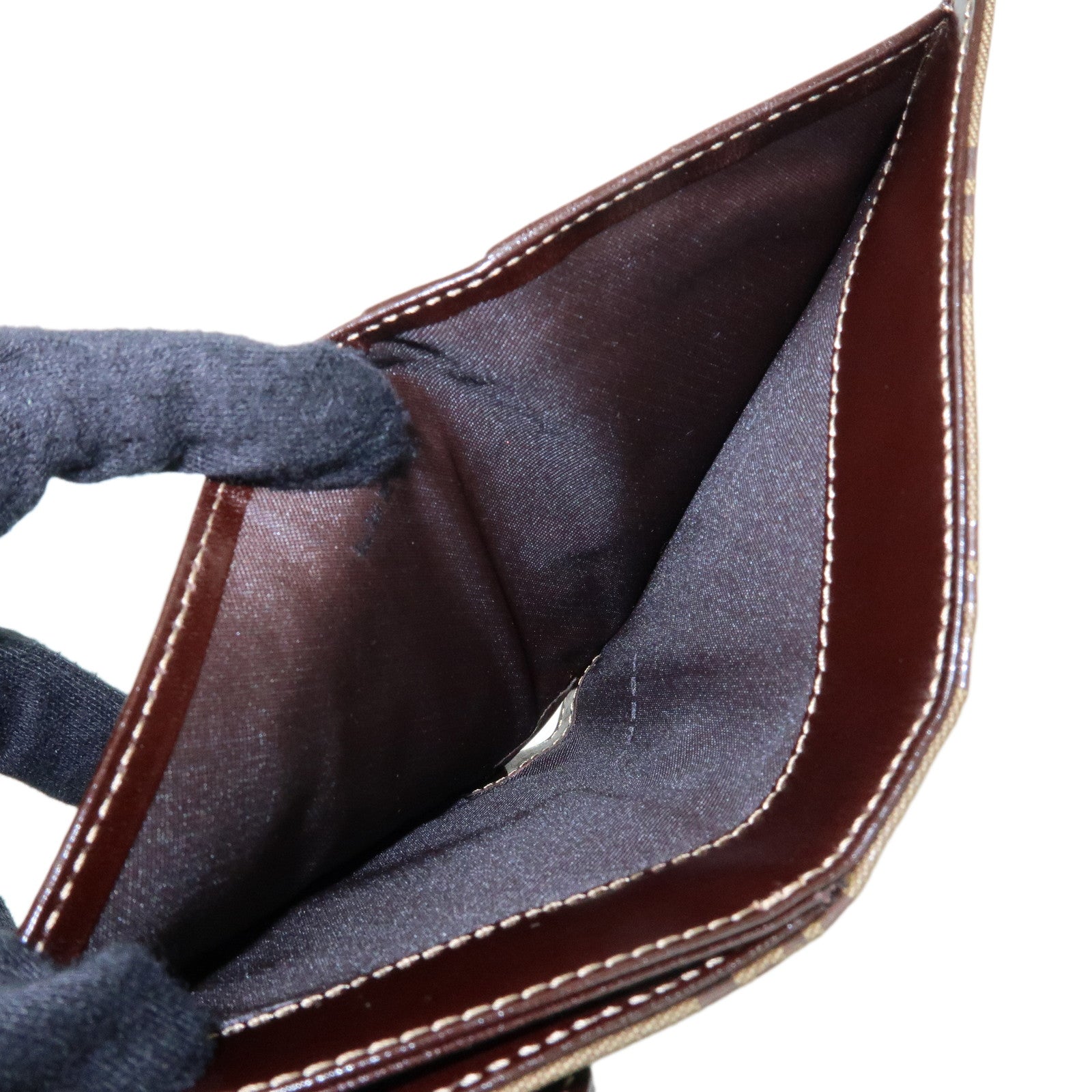 FENDI Zucchino Patent Leather Bi-fold Compact Wallet Beige Brown 16348