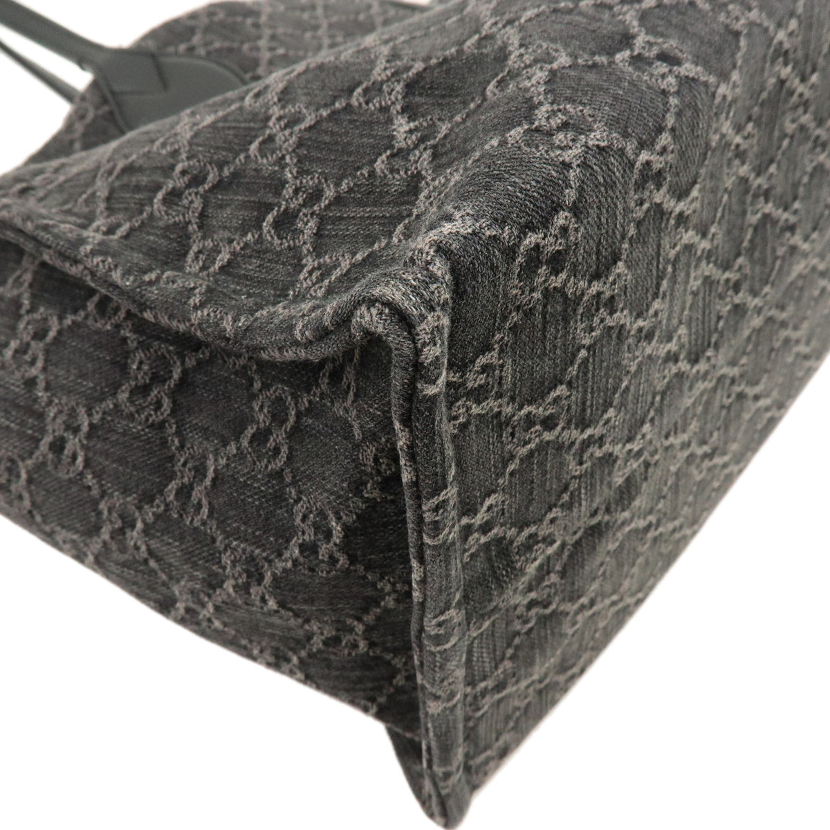 GUCCI GG Denim Leather Large Tote Bag Hand Bag Black 772184