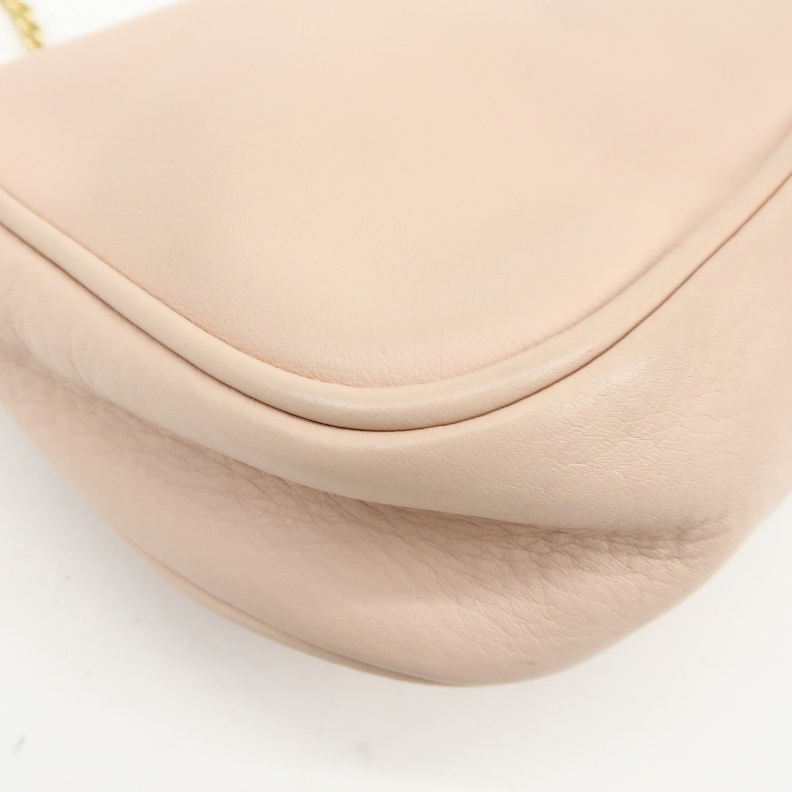 FENDI Leather Chain Shoulder Bag Crossbody Bag Pink Beige 8M0276