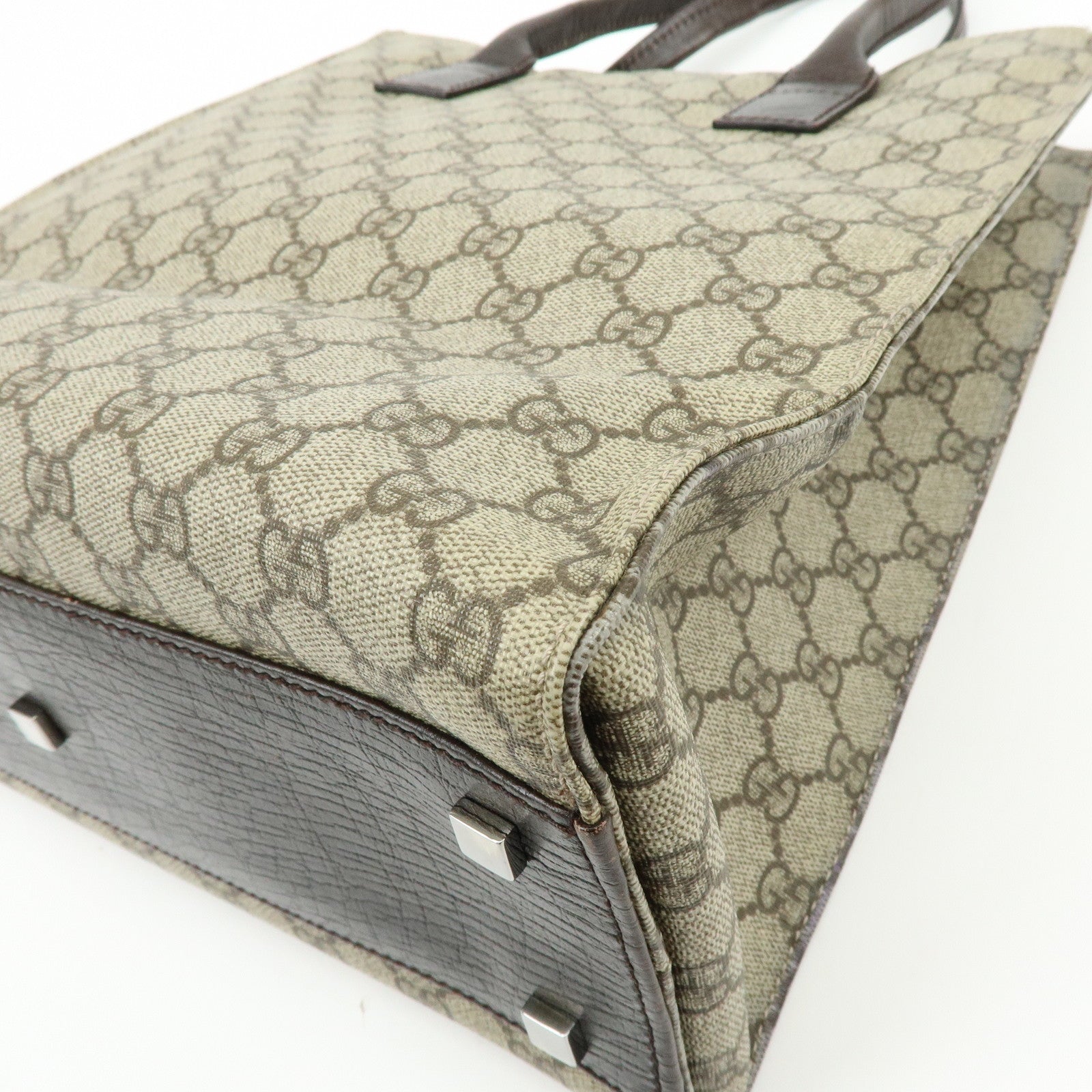 GUCCI GG Supreme Leather Tote Bag Hand Bag Beige Dark Brown 91249
