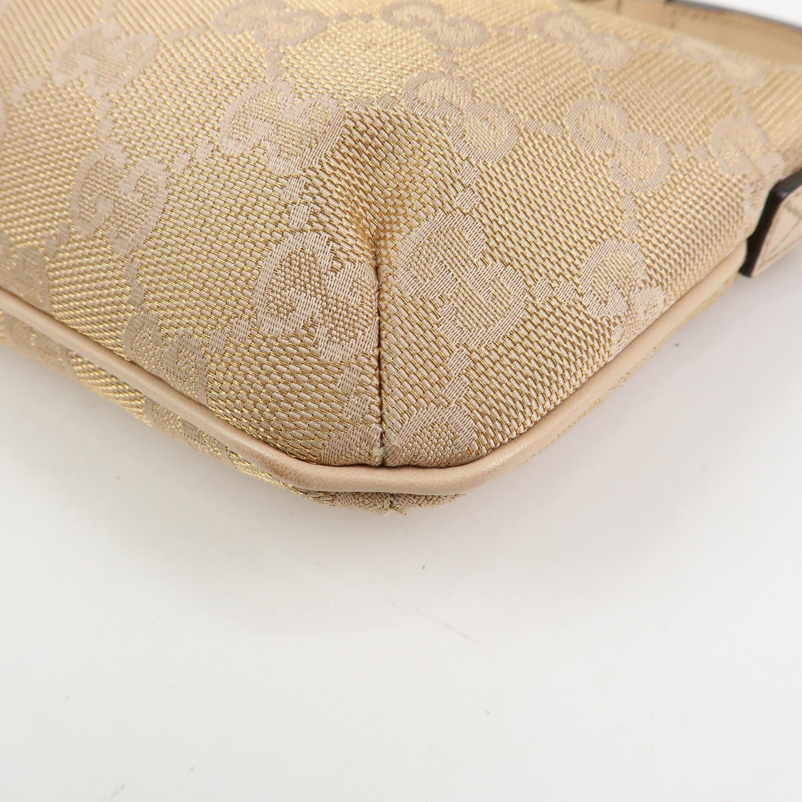 GUCCI GG Canvas Leather Hand Bag Pouch Beige Pink 190393