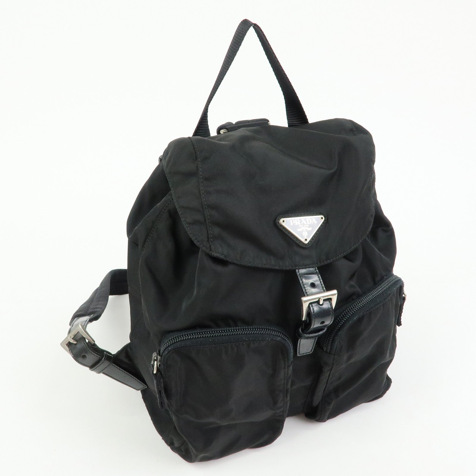 PRADA Triangle Logo Nylon Backpack Rucksack Black 1BZ005