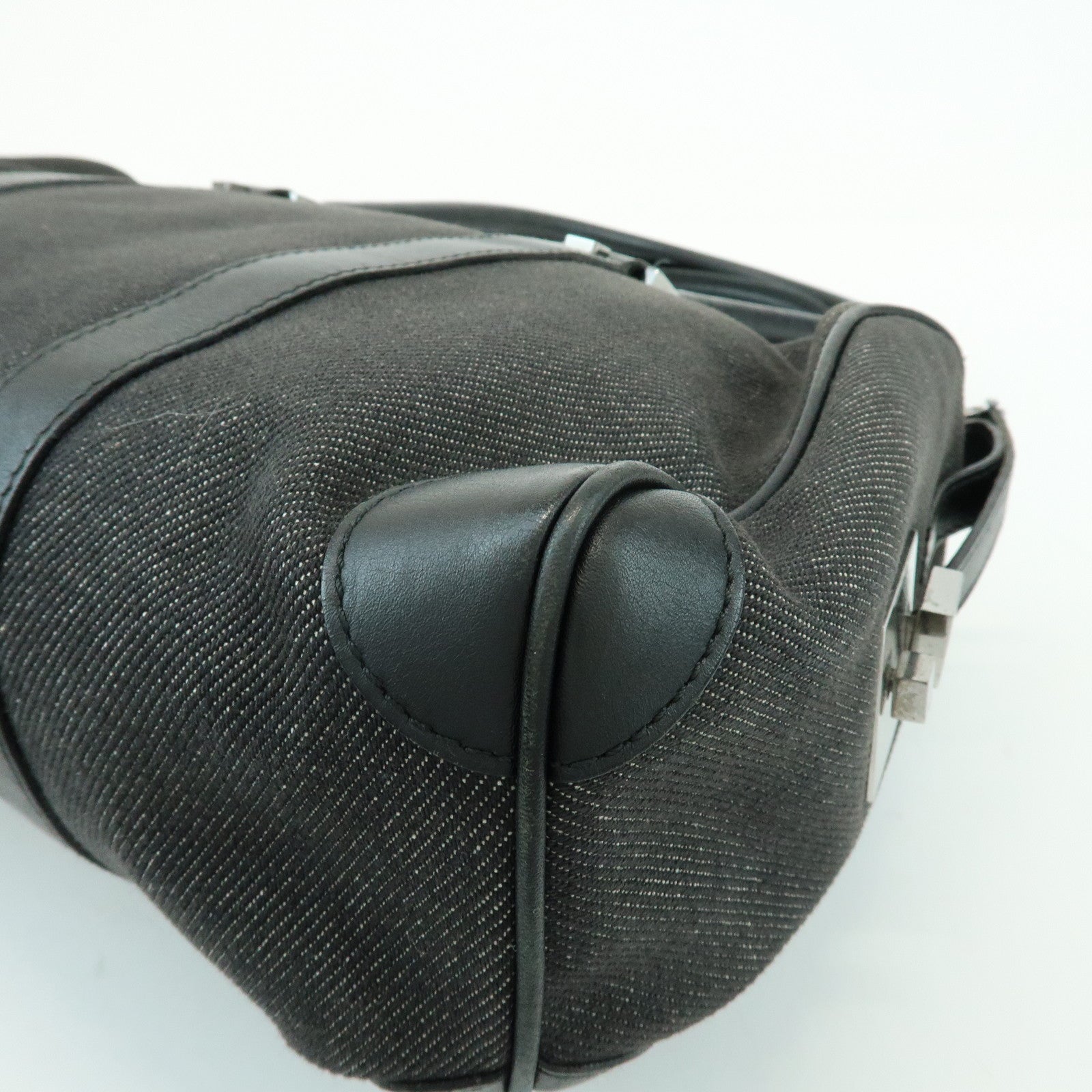 GUCCI Canvas Leather Boston Bag Hand Bag Black Dark Grey 30458