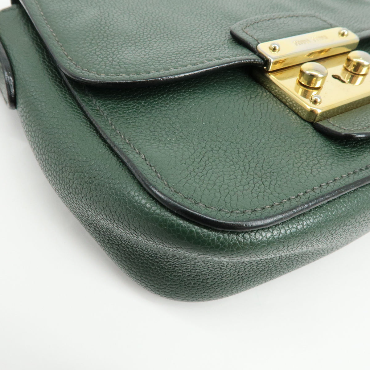 MIU MIU Madras Leather Shoulder Bag Dark Green RT0638