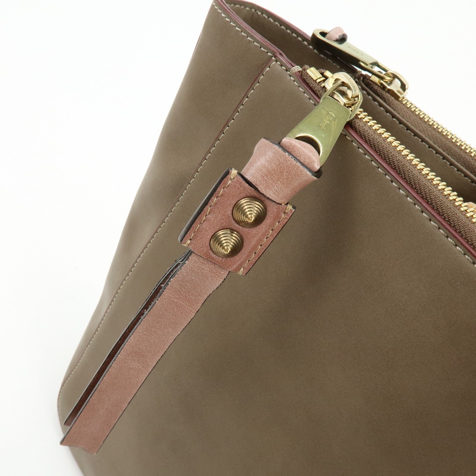 Chloe Sam Leather 2Way Bag Hand Bag Shoulder Bag Greige