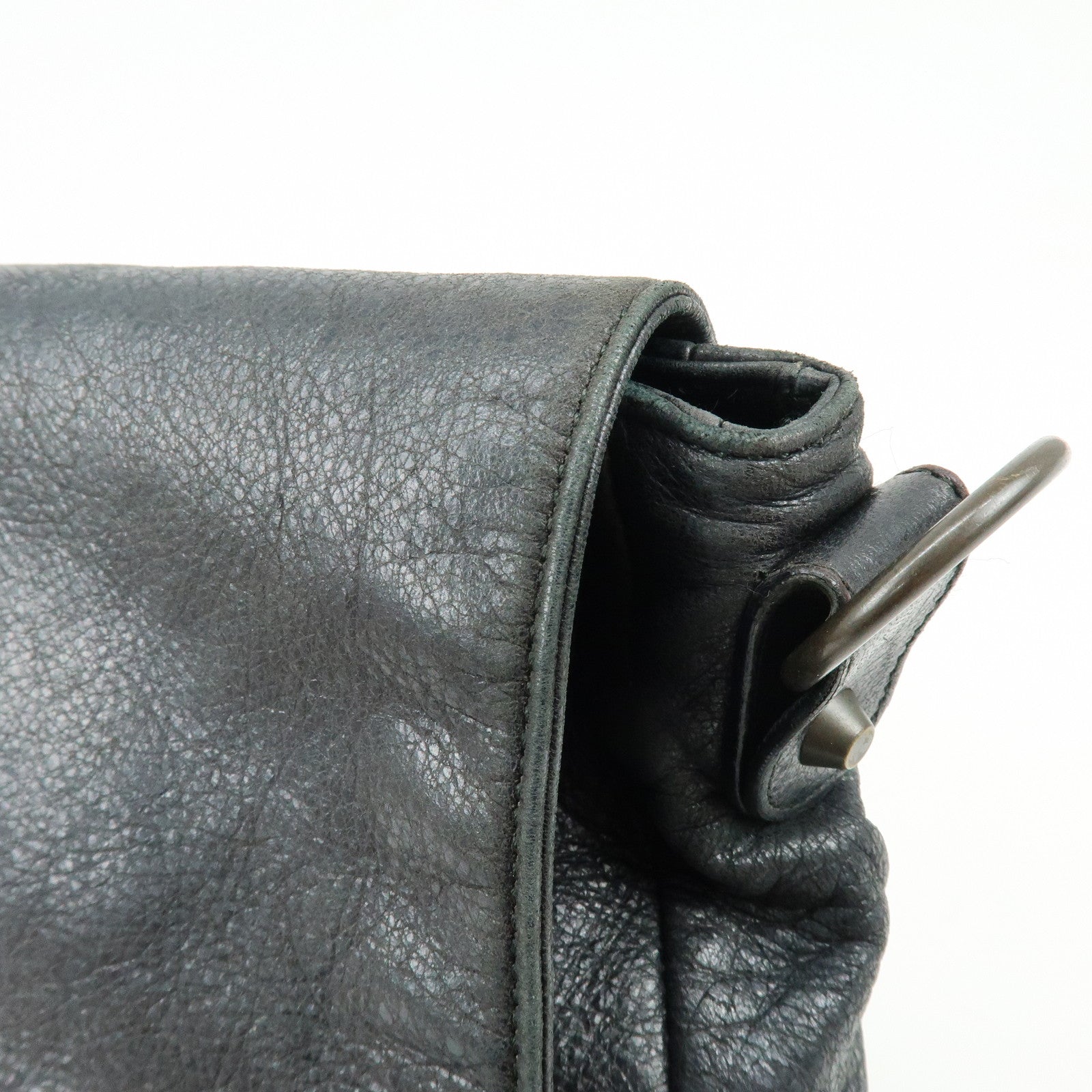 BALENCIAGA THE FOLK Leather Shoulder Bag Black 246432