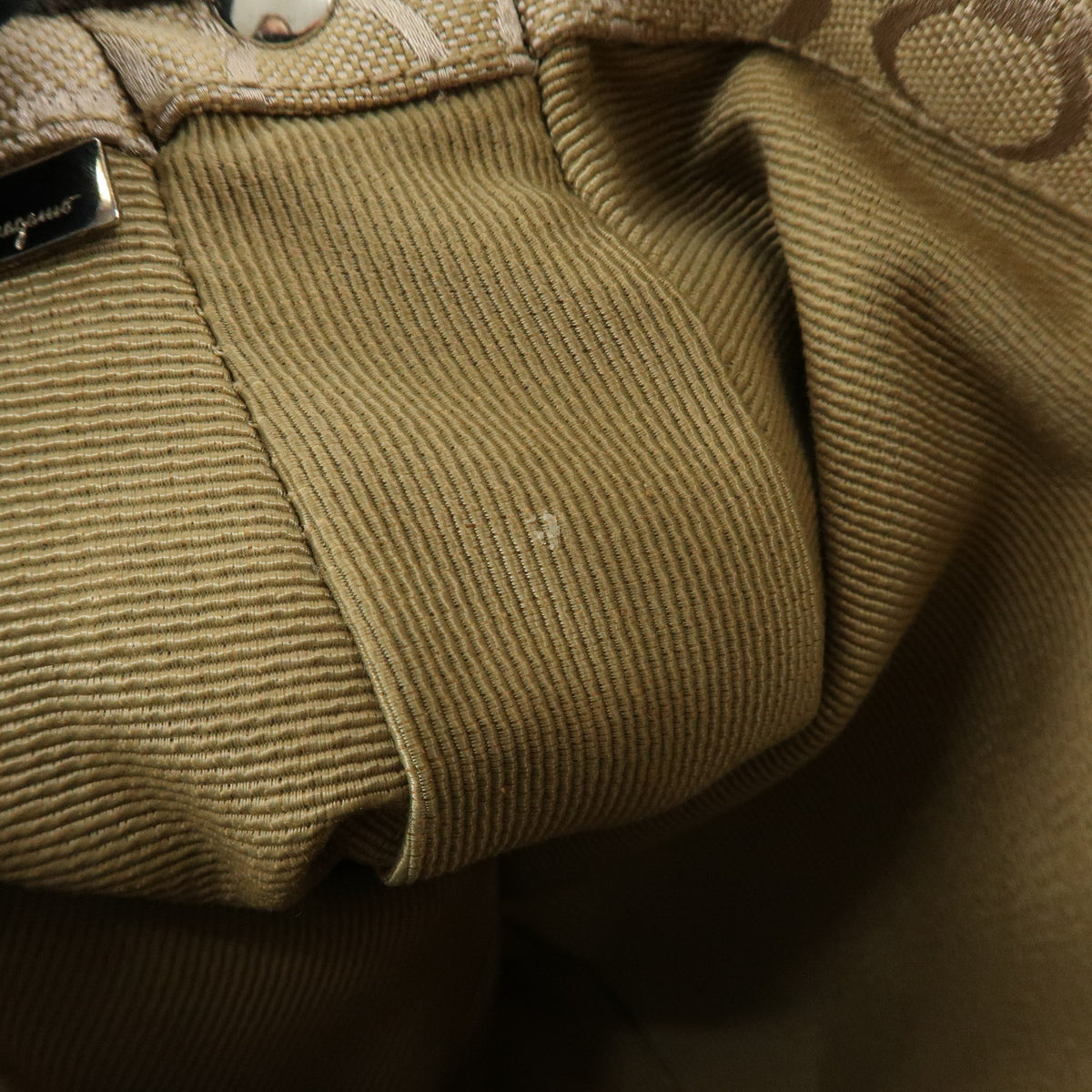 Ferragamo Gancini Jacquard Canvas Leather Hand Bag Beige Brown
