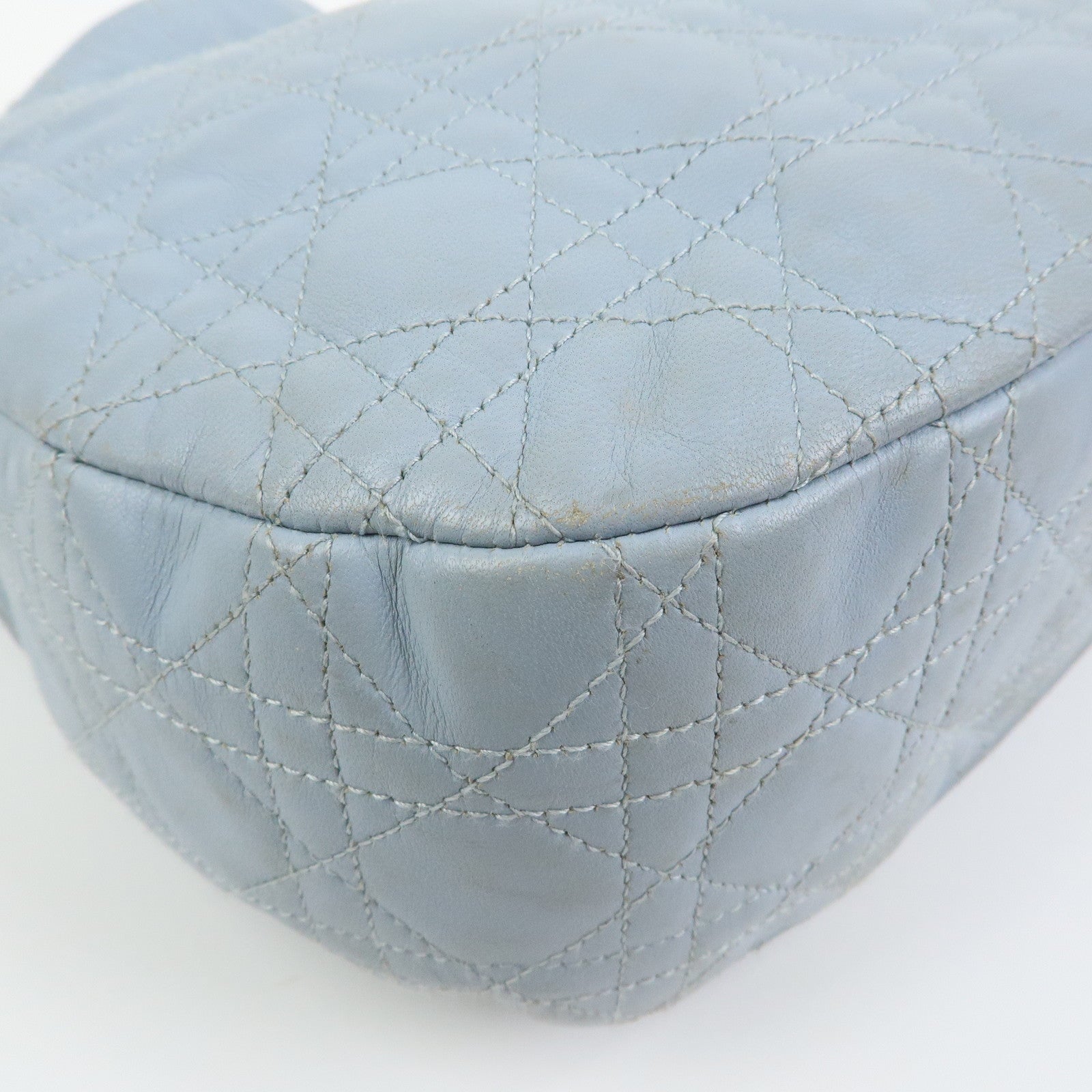 Christian Dior Lady Dior Cannage Lamb Skin Shoulder Bag Hand Bag Blue