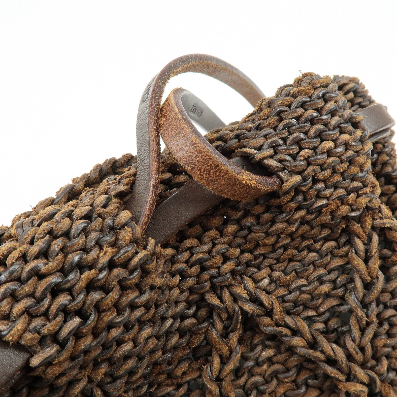 CHANEL Braided Leather Drawstring Shoulder Bag Brown