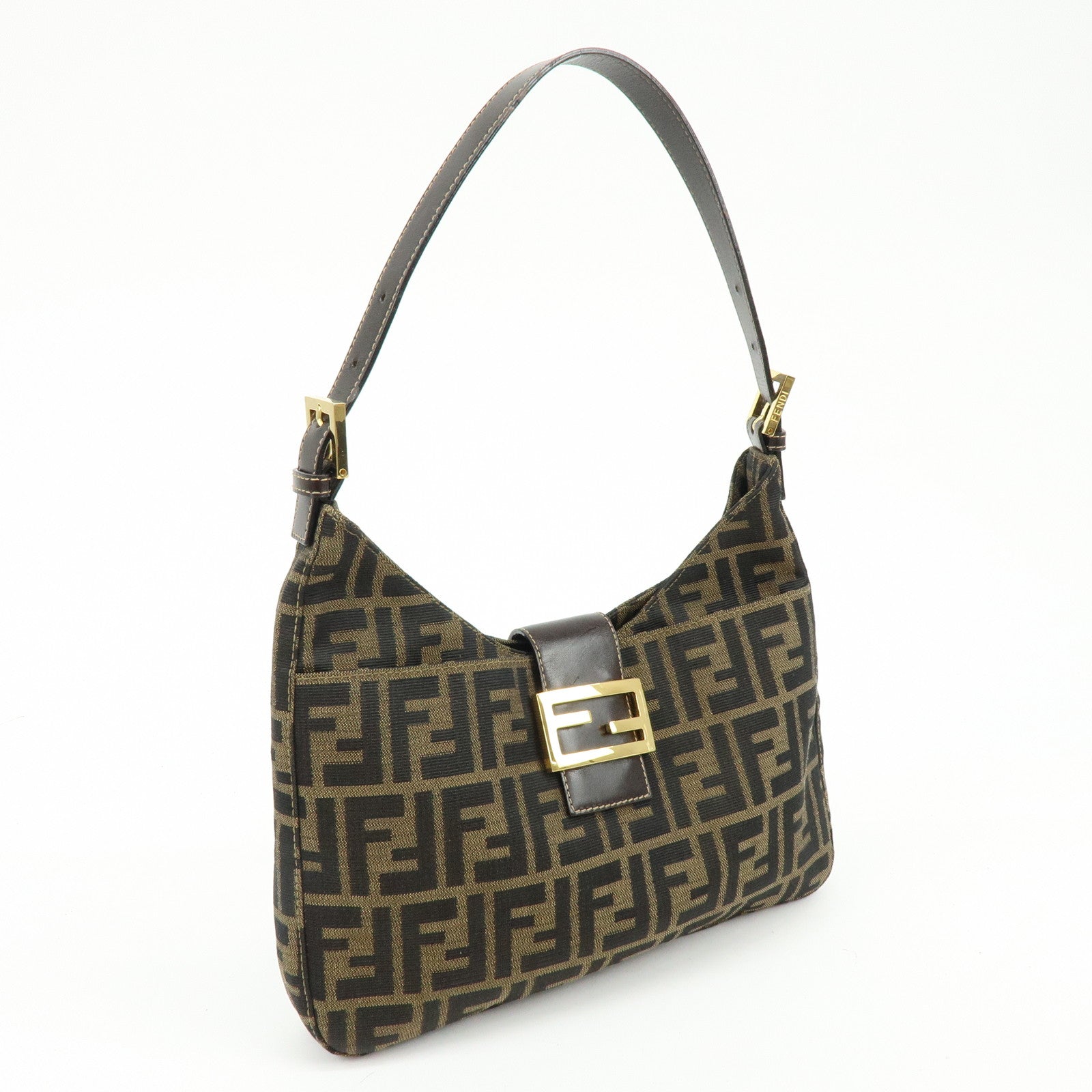 FENDI Zucca Canvas Leather Shoulder Bag Hand Bag Brown Black 26569