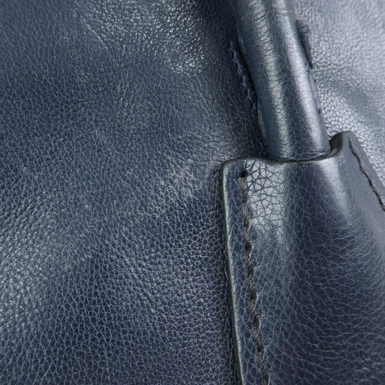 PRADA Triangle Logo Leather 2Way Bag Tote Bag Hand Bag Navy B2625M