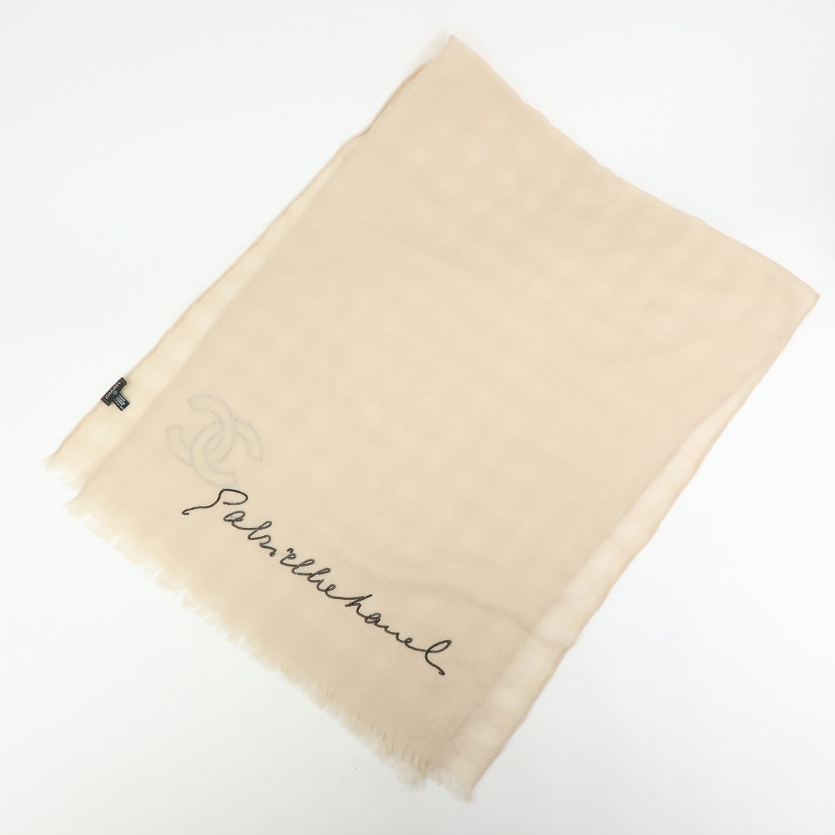 CHANEL COCO Mark Cashmere 100% Scarf Stawl Beige Black