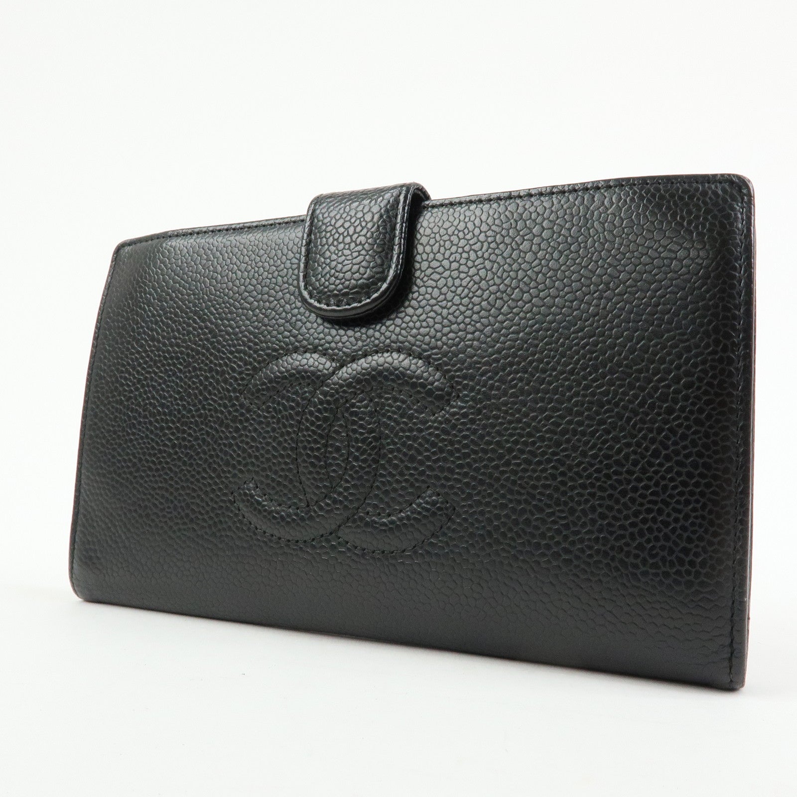 CHANEL COCO Mark Caviarskin Bi-fold Long Wallet  Black A82281