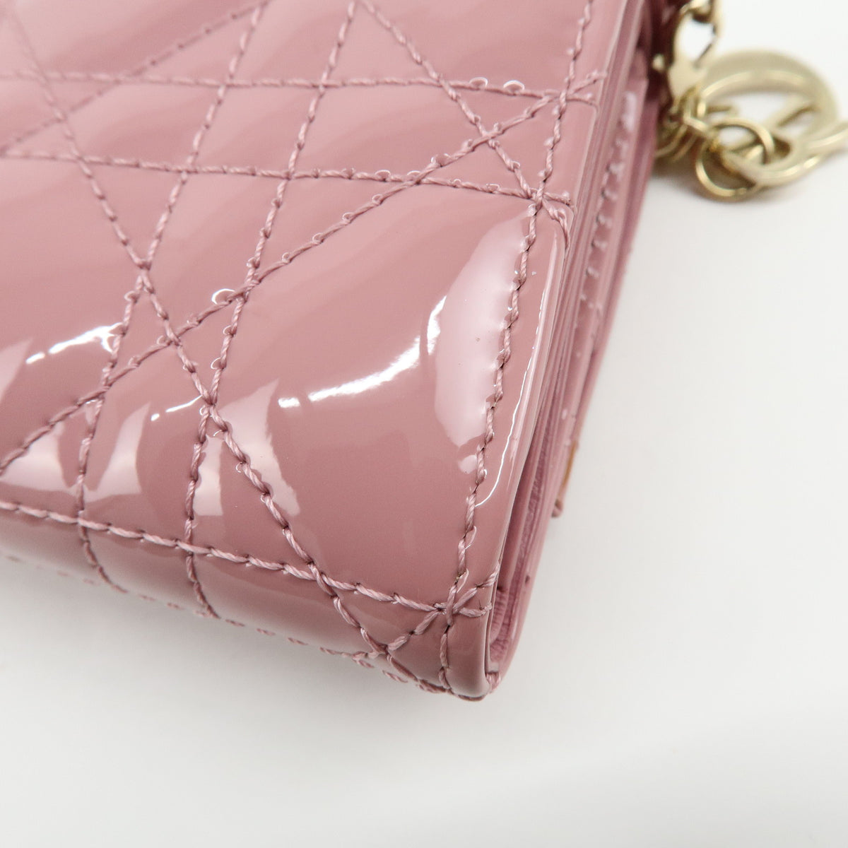 Christian Dior Cannage Lady Dior Patent Leather Compact Wallet Pink