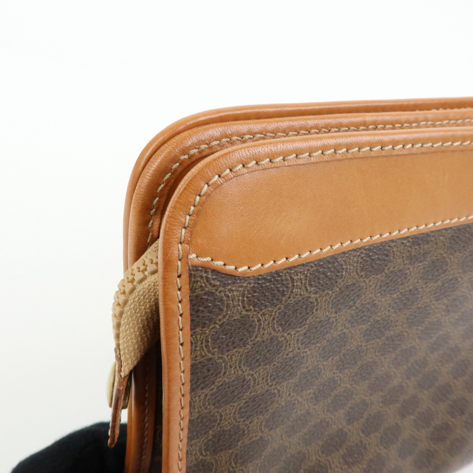 CELINE Macadam Leather Clutch Bag Accessory Pouch Brown