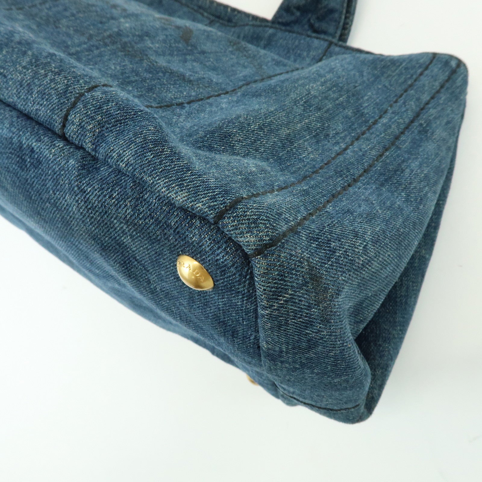 PRADA Triangle Logo Canapa Denim Tote Bag Hand Bag Blue