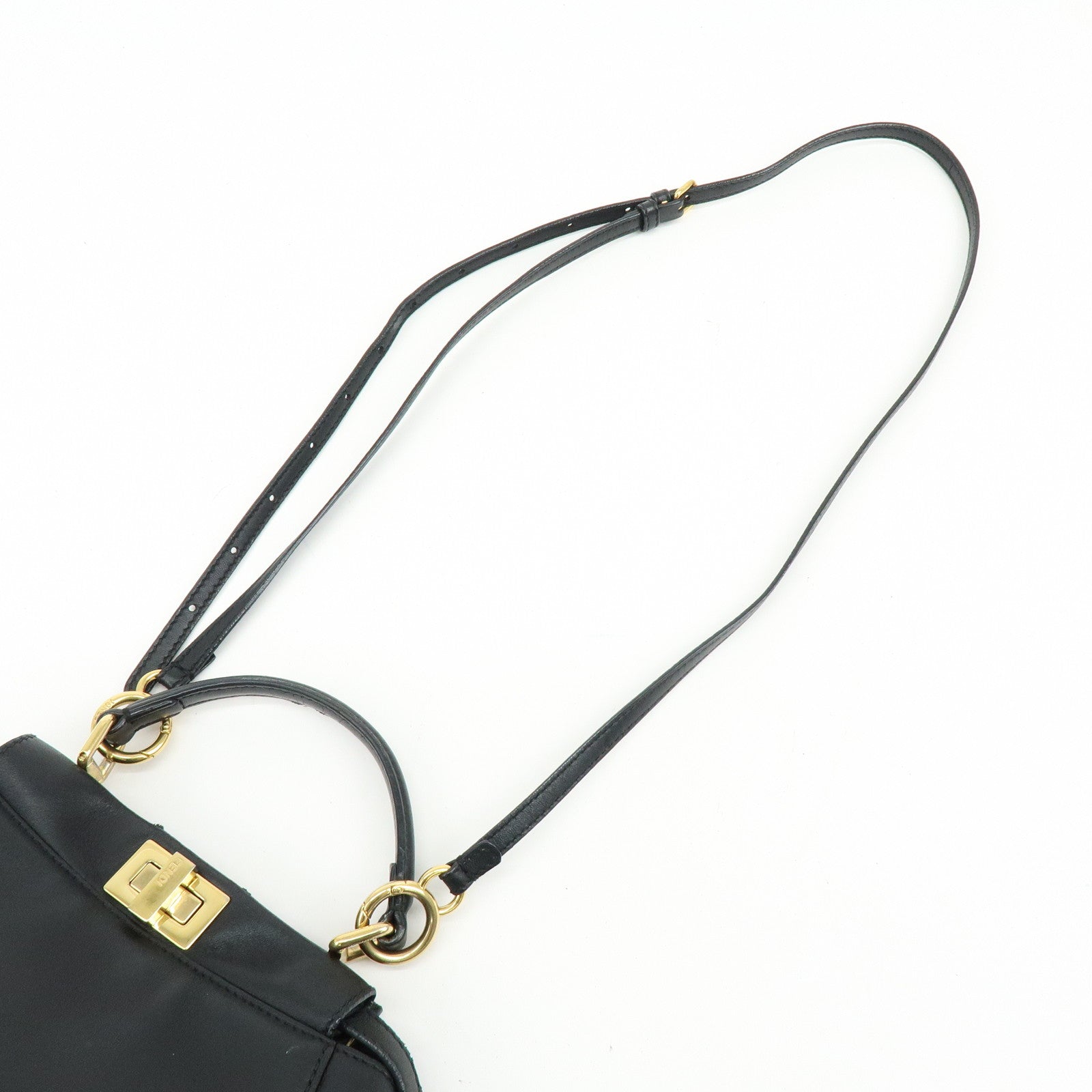 FENDI Peekaboo Mini Leather 2Way Shoulder Bag Hand Bag Black 8BN244