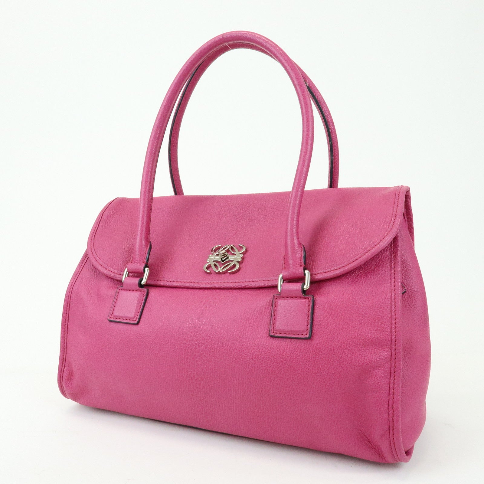 LOEWE Anagram Leather Hand Bag Shoulder Bag Mini Boston Bag Pink