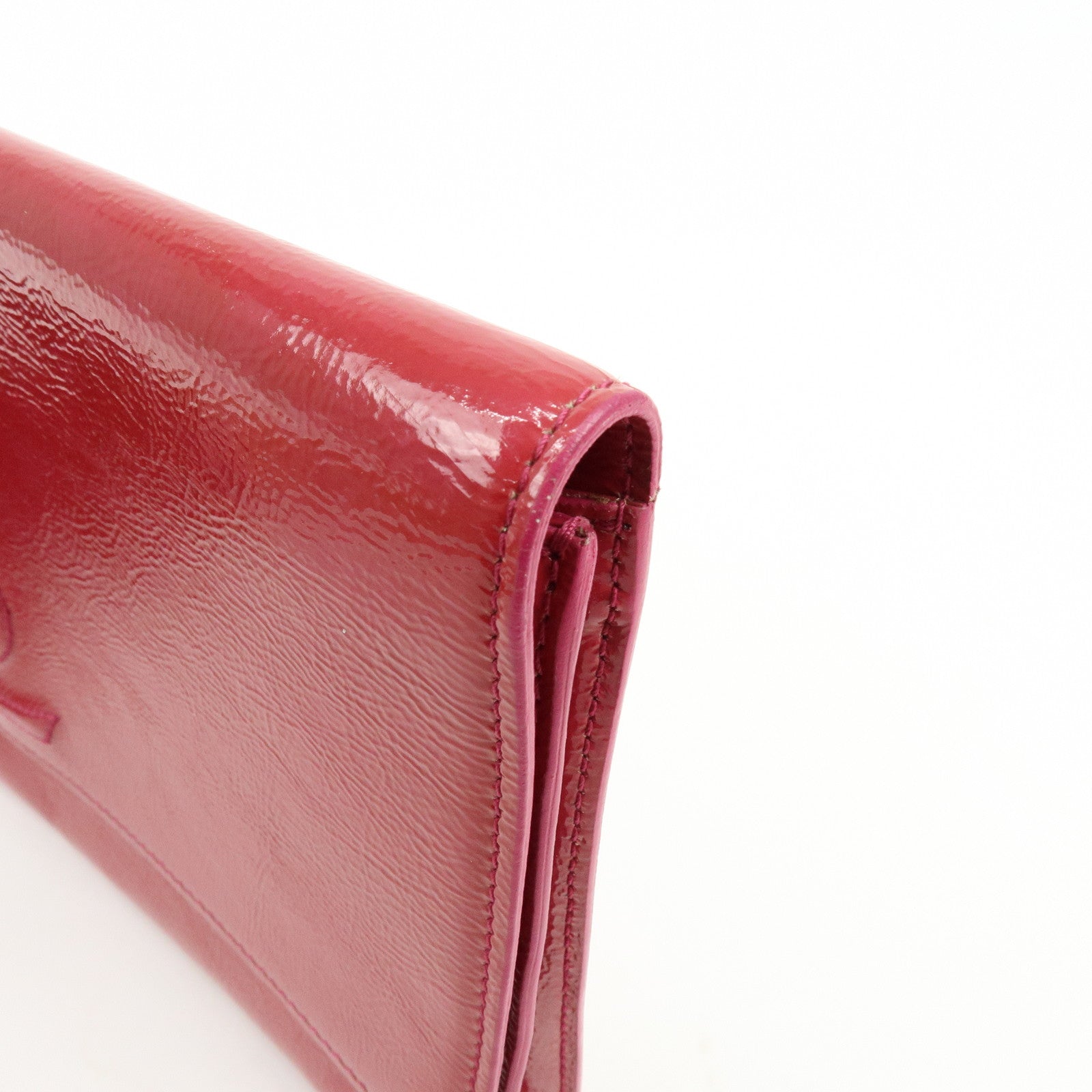 SAINT LAURENT PARIS Cassandra Patent Leather Clutch Bag Pink 203855